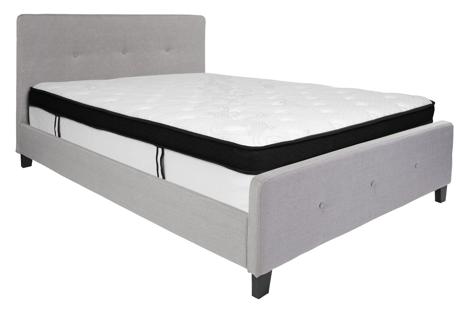 BLNK Tribeca Tufted Upholstered Platform Bed with Memory Foam Mattress - Light Gray, Queen Size