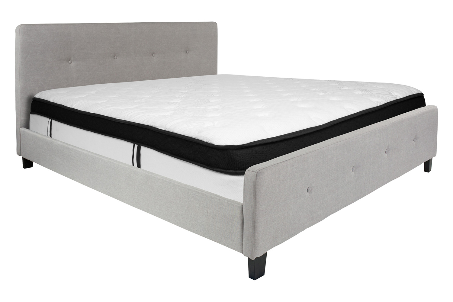 BLNK Tribeca Tufted Upholstered Platform Bed with Memory Foam Mattress - Light Gray, King Size