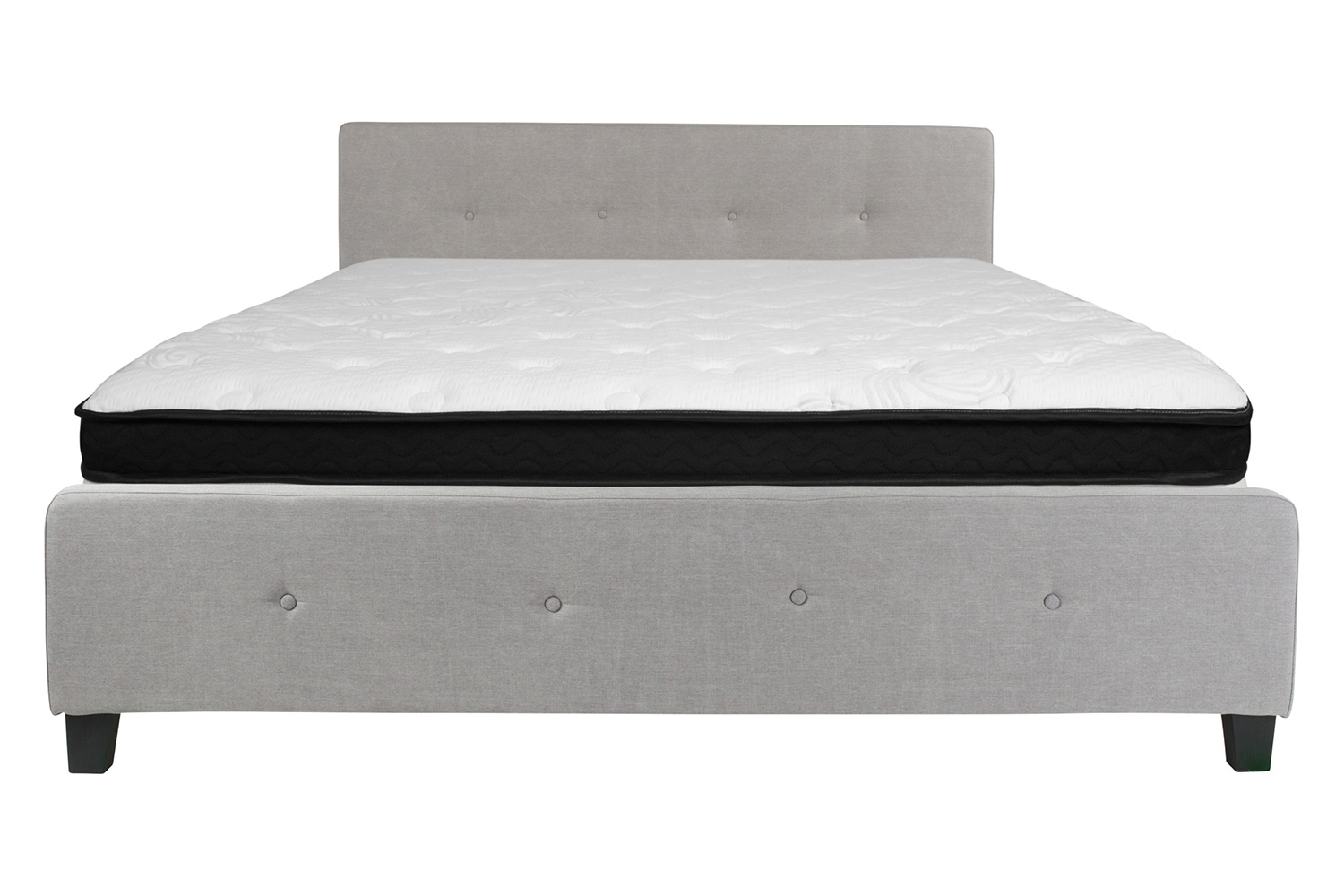 BLNK Tribeca Tufted Upholstered Platform Bed with Memory Foam Mattress - Light Gray, King Size