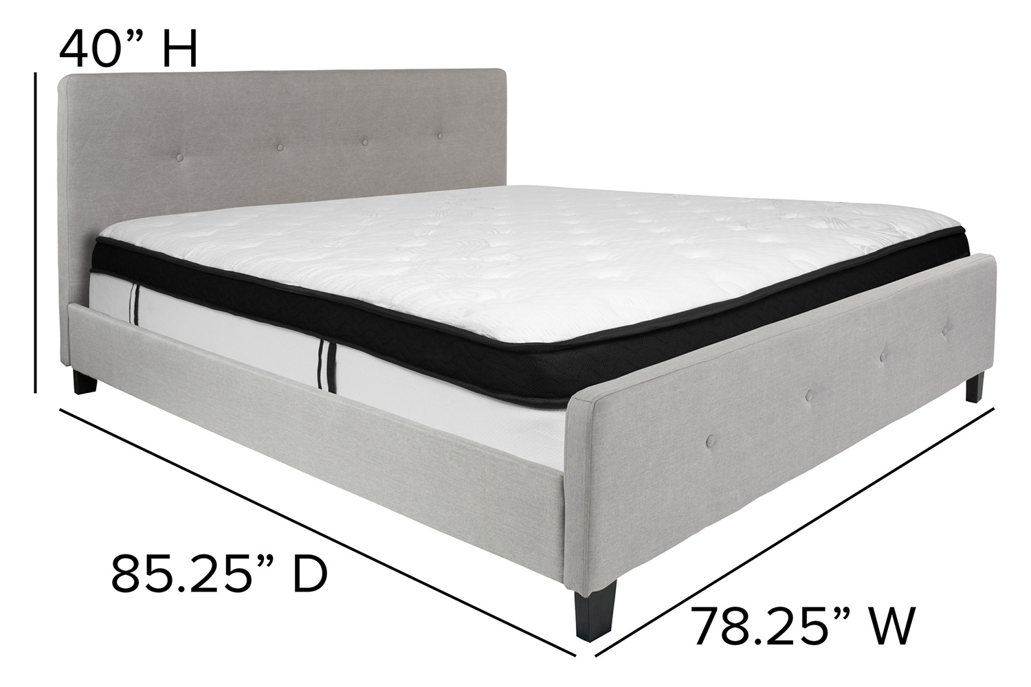 BLNK Tribeca Tufted Upholstered Platform Bed with Memory Foam Mattress - Light Gray, King Size