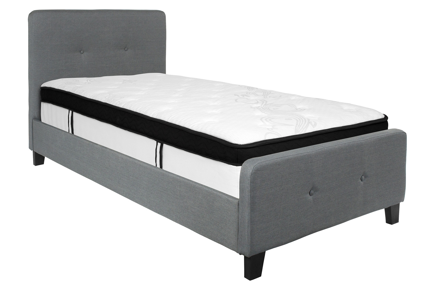 BLNK Tribeca Tufted Upholstered Platform Bed with Memory Foam Mattress - Dark Gray, Twin Size