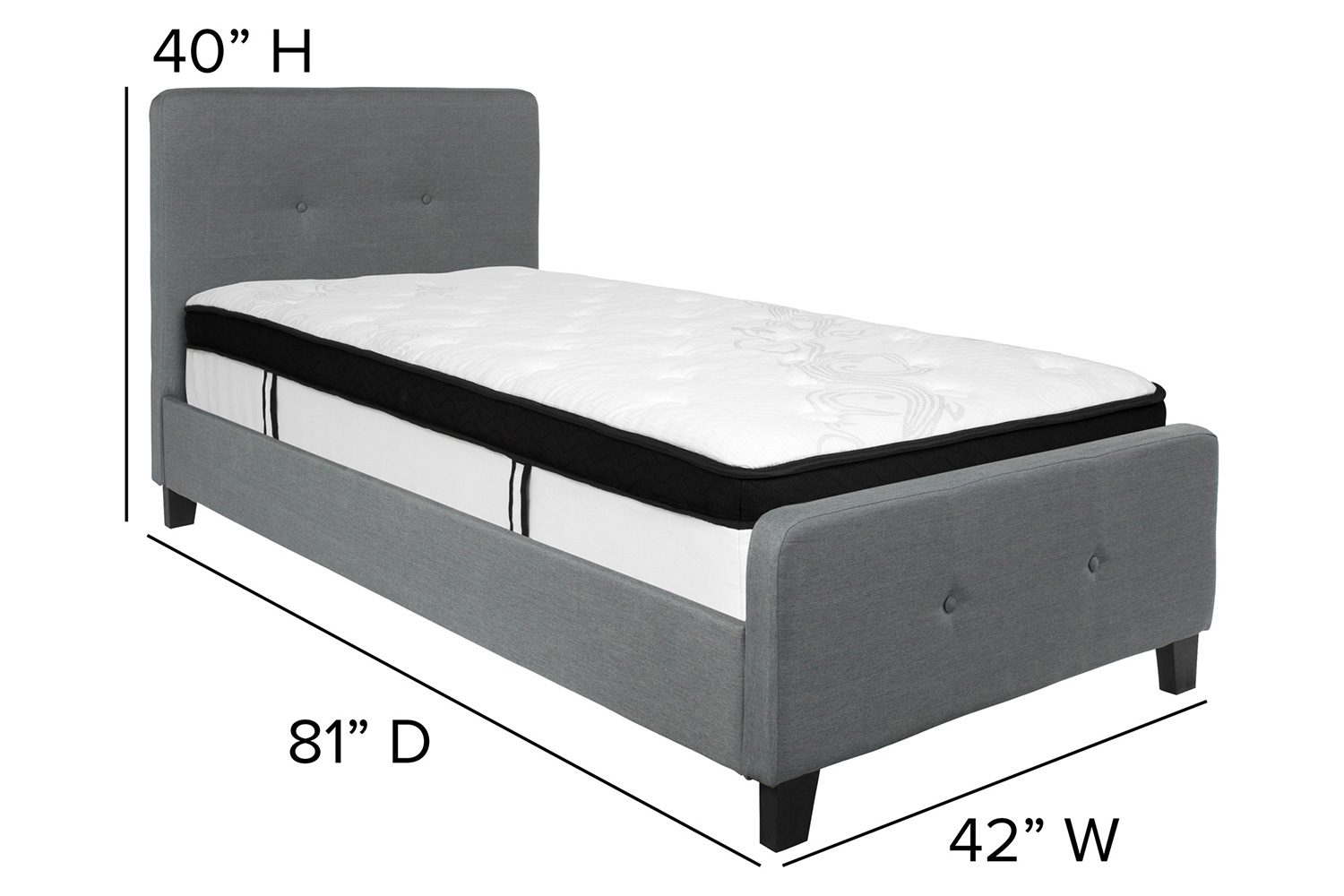 BLNK Tribeca Tufted Upholstered Platform Bed with Memory Foam Mattress - Dark Gray, Twin Size