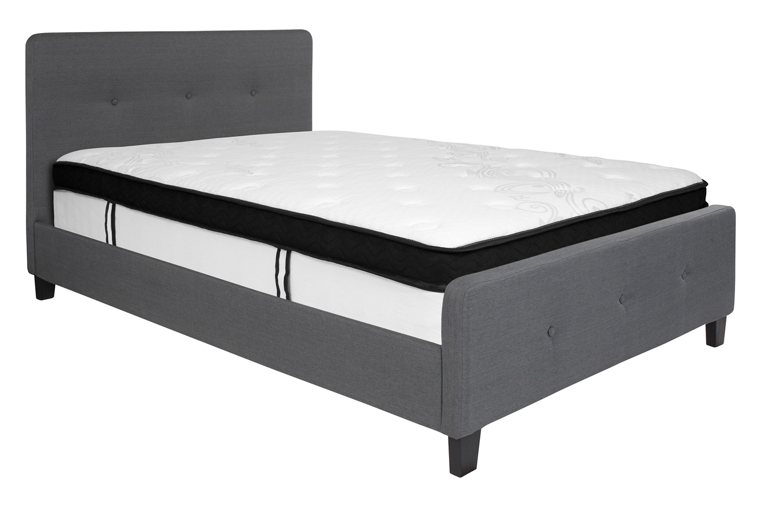 BLNK Tribeca Tufted Upholstered Platform Bed with Memory Foam Mattress - Dark Gray, Full Size