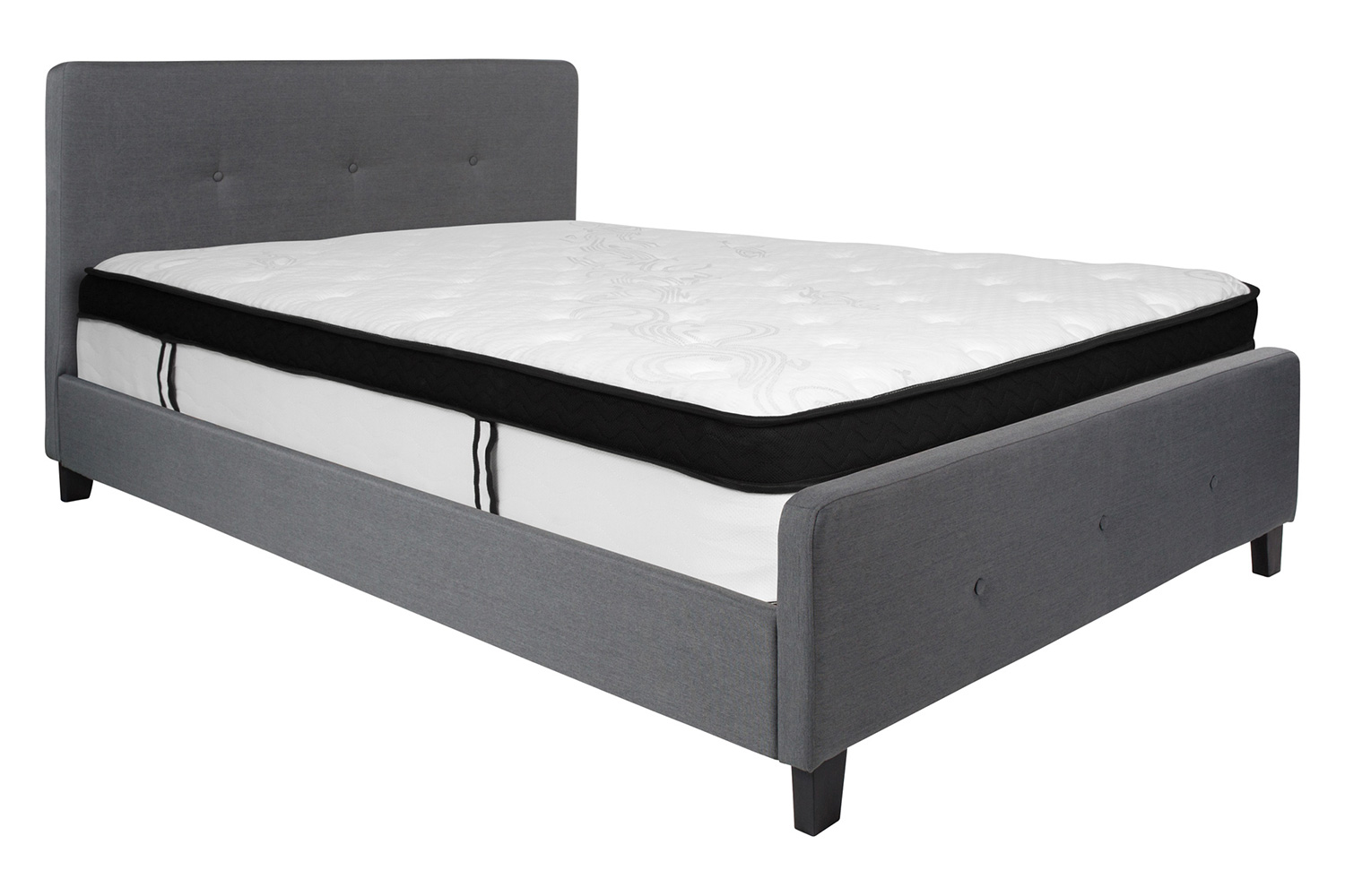 BLNK Tribeca Tufted Upholstered Platform Bed with Memory Foam Mattress - Dark Gray, Queen Size