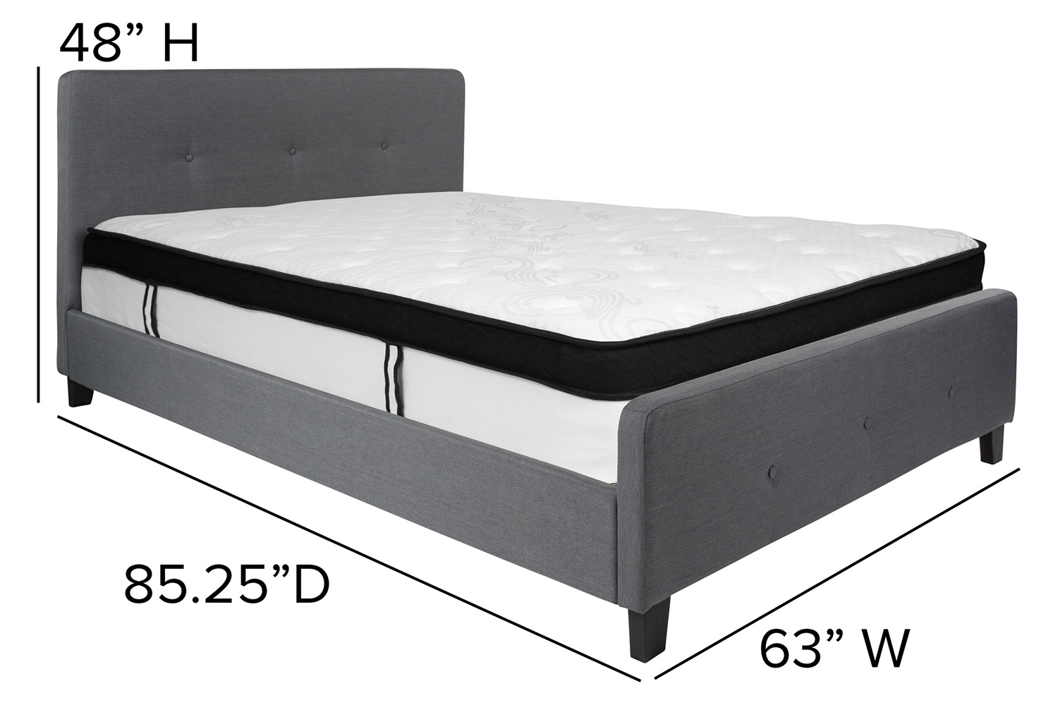 BLNK Tribeca Tufted Upholstered Platform Bed with Memory Foam Mattress - Dark Gray, Queen Size