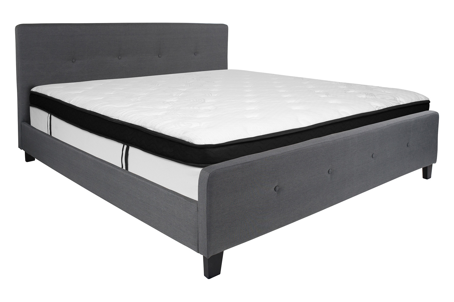 BLNK Tribeca Tufted Upholstered Platform Bed with Memory Foam Mattress - Dark Gray, King Size