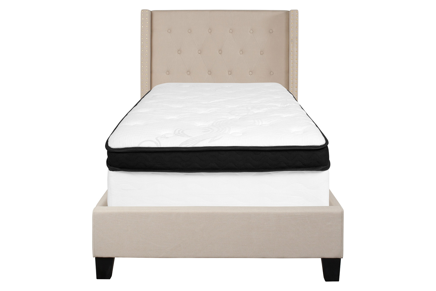 BLNK Riverdale Tufted Upholstered Platform Bed with Memory Foam Mattress - Beige, Twin Size