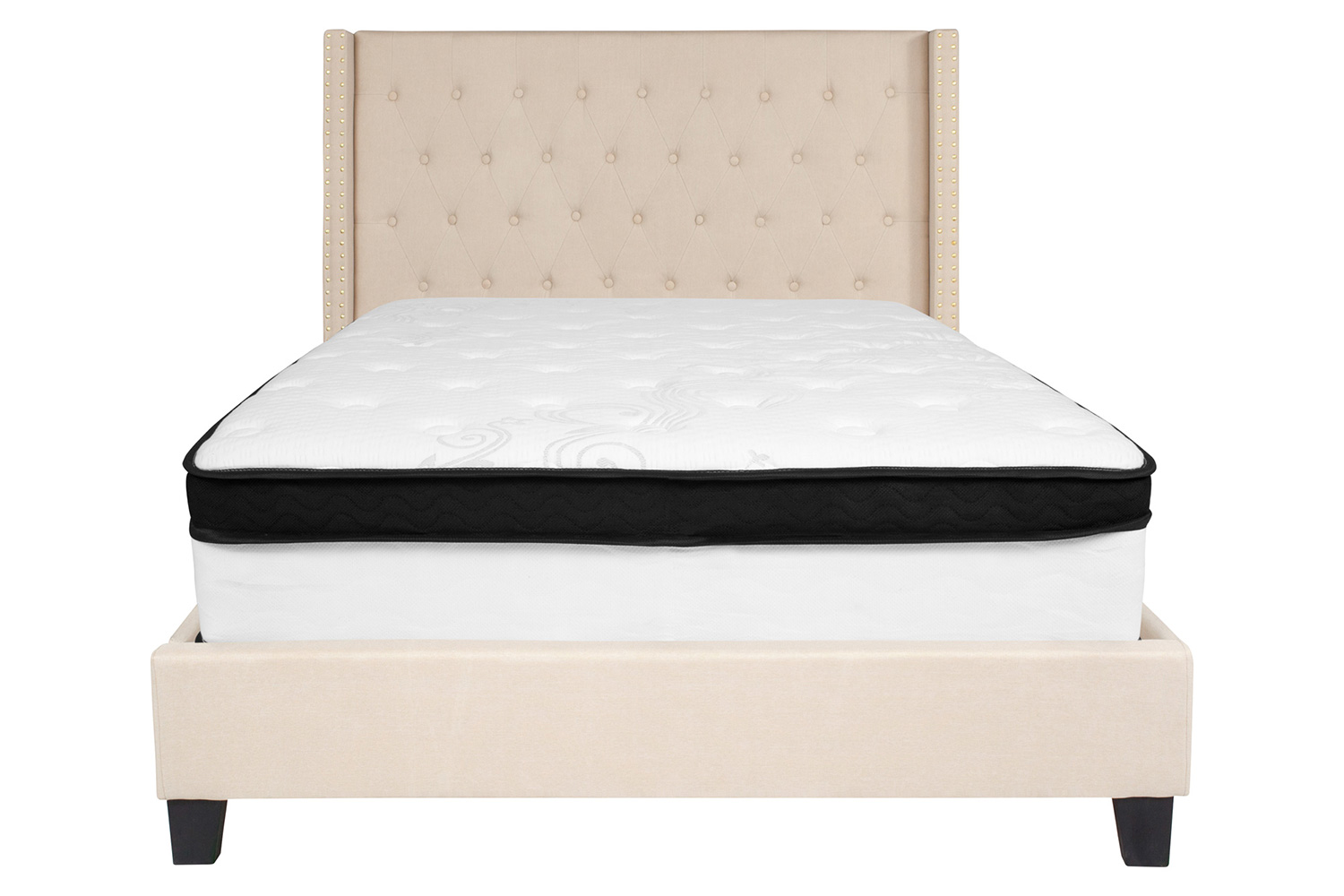 BLNK Riverdale Tufted Upholstered Platform Bed with Memory Foam Mattress - Beige, Full Size