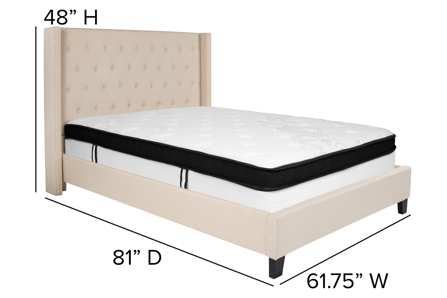 BLNK Riverdale Tufted Upholstered Platform Bed with Memory Foam Mattress - Beige, Full Size