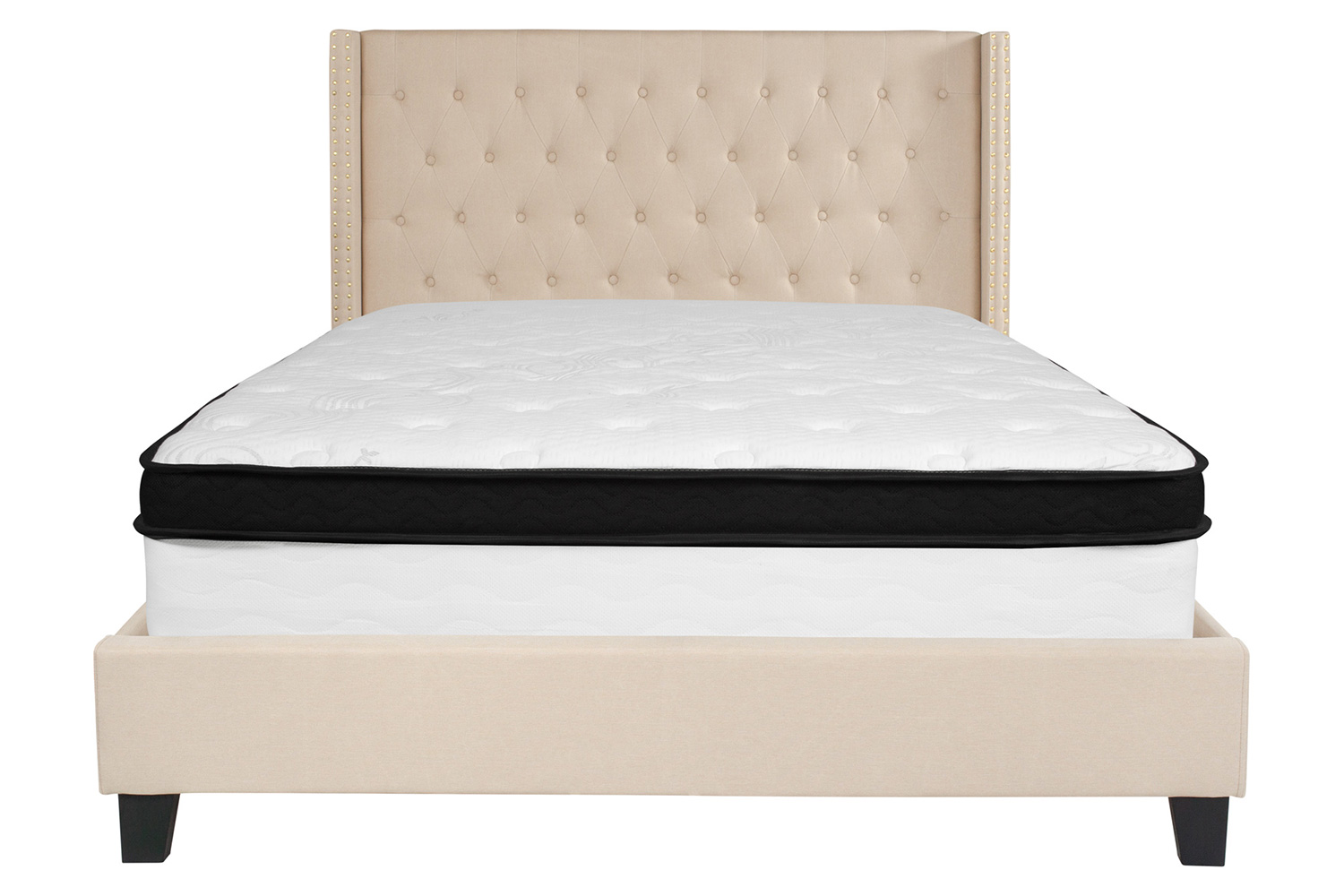 BLNK Riverdale Tufted Upholstered Platform Bed with Memory Foam Mattress - Beige, Queen Size