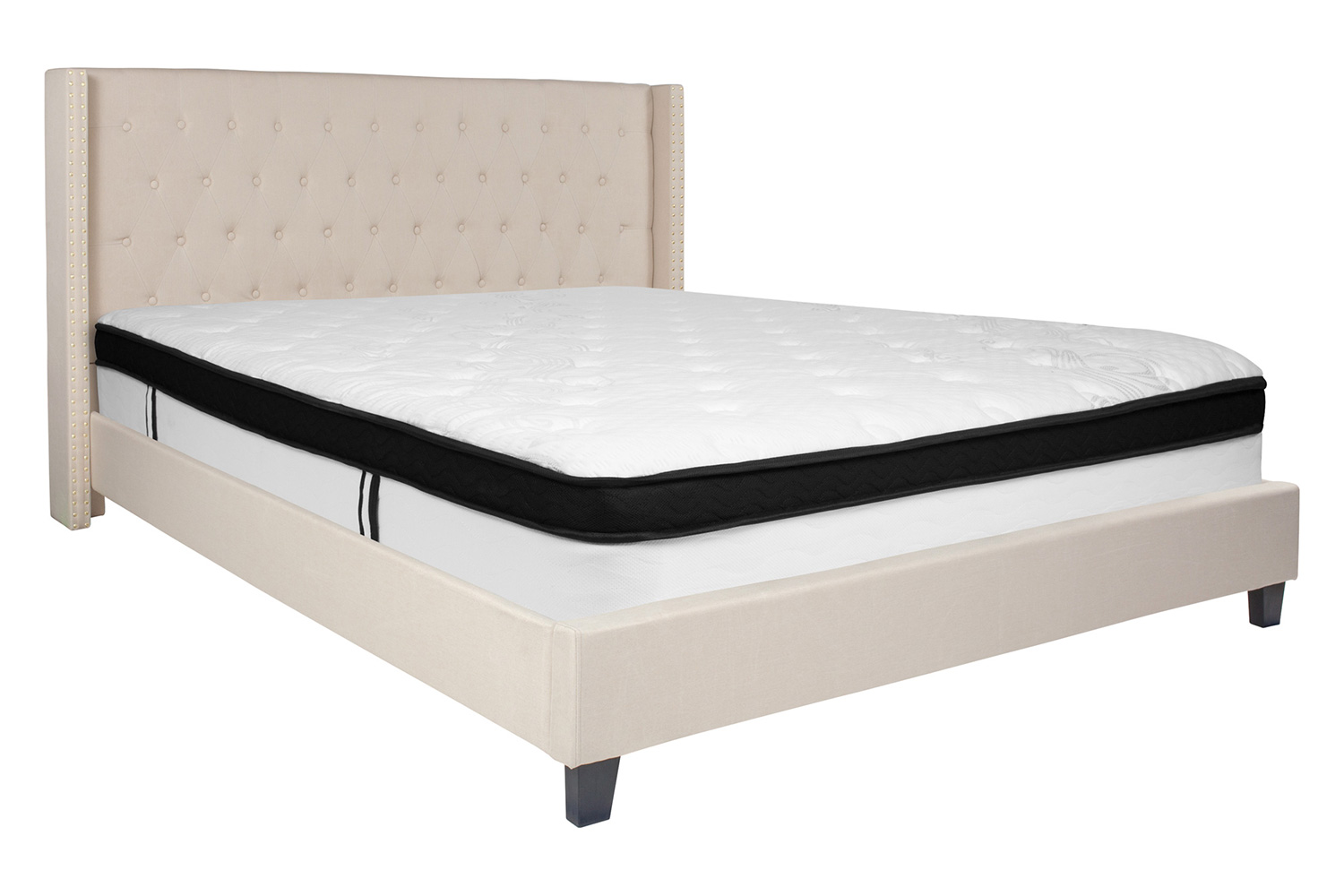 BLNK Riverdale Tufted Upholstered Platform Bed with Memory Foam Mattress - Beige, King Size