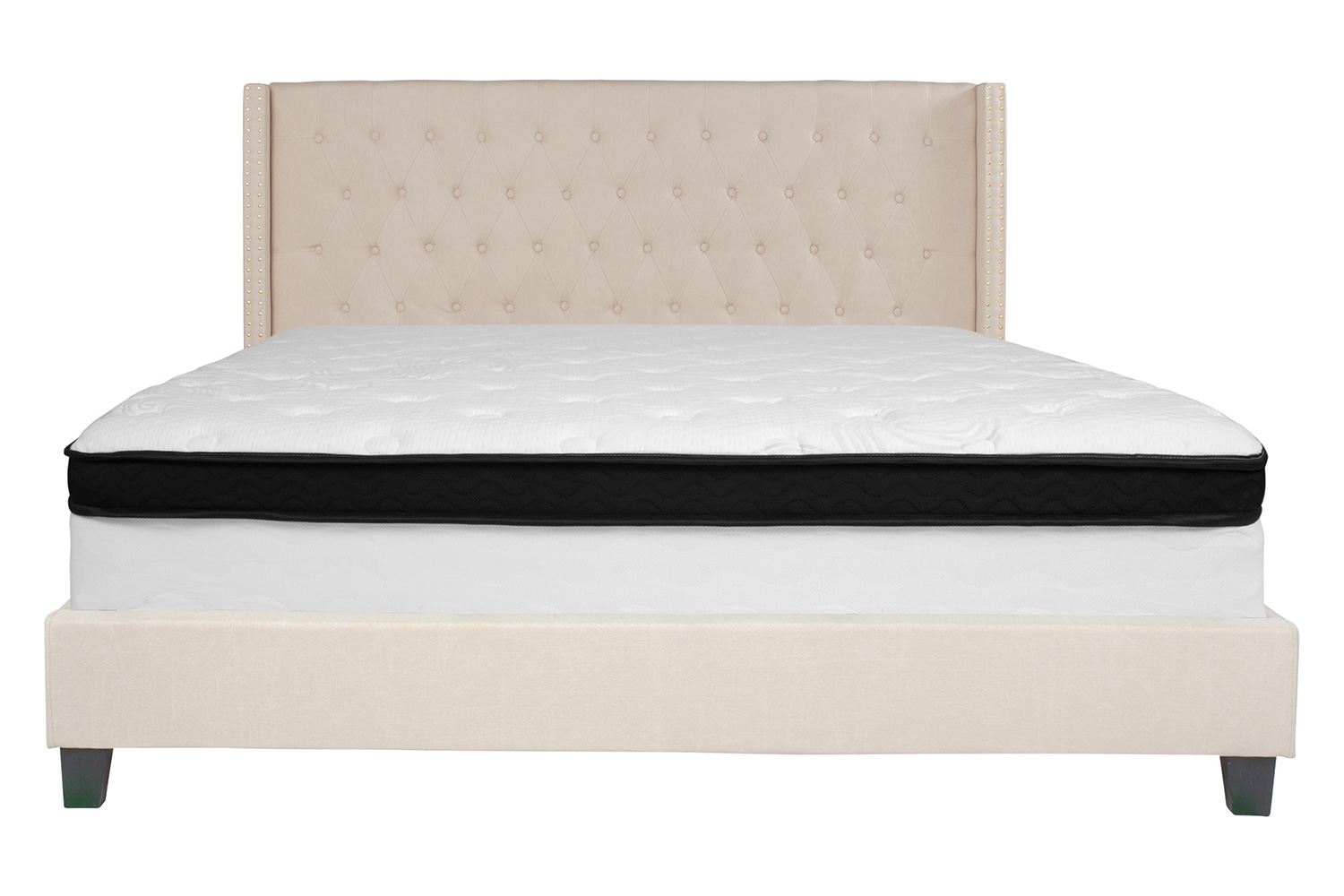 BLNK Riverdale Tufted Upholstered Platform Bed with Memory Foam Mattress - Beige, King Size