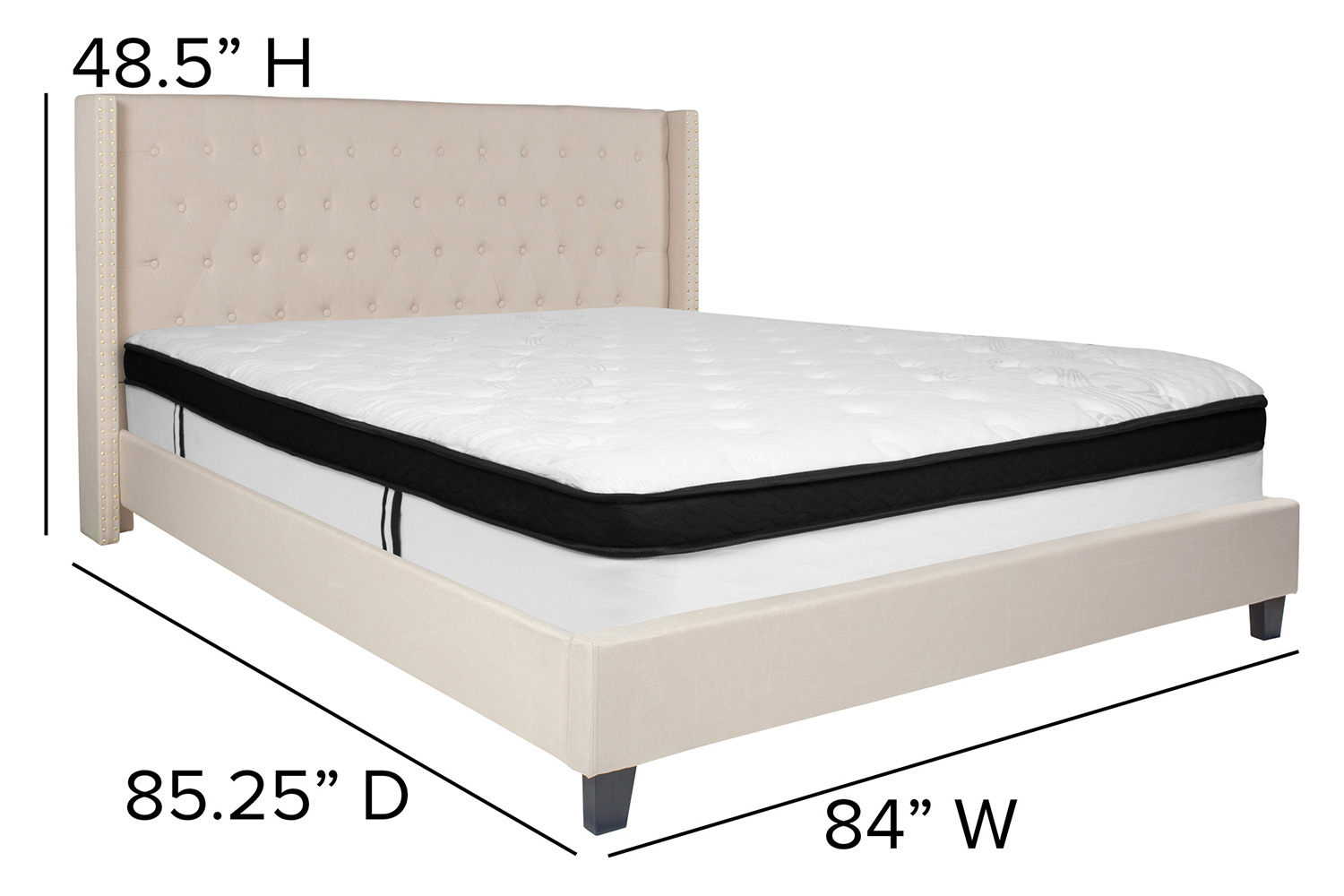 BLNK Riverdale Tufted Upholstered Platform Bed with Memory Foam Mattress - Beige, King Size