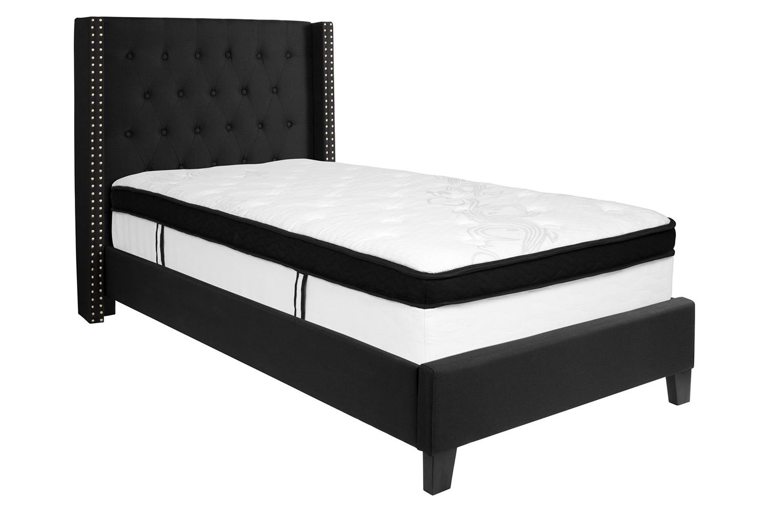 BLNK Riverdale Tufted Upholstered Platform Bed with Memory Foam Mattress - Black, Twin Size