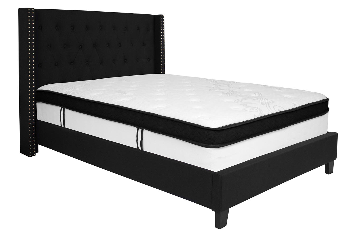 BLNK Riverdale Tufted Upholstered Platform Bed with Memory Foam Mattress - Black, Full Size