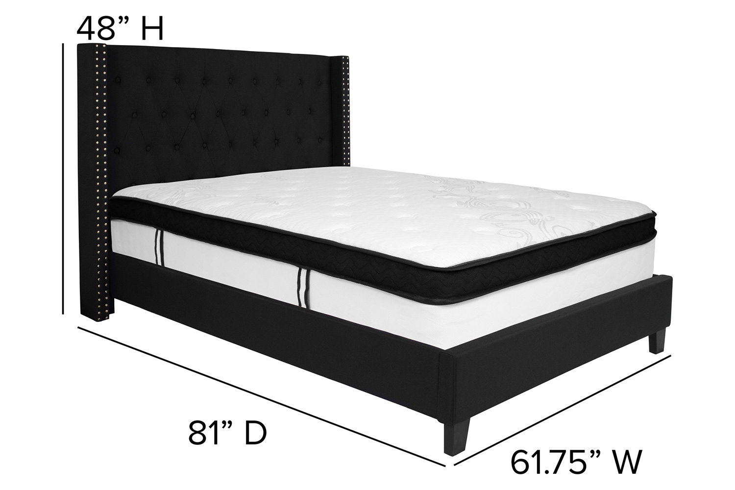 BLNK Riverdale Tufted Upholstered Platform Bed with Memory Foam Mattress - Black, Full Size