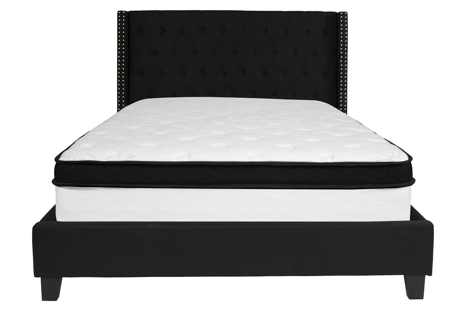 BLNK Riverdale Tufted Upholstered Platform Bed with Memory Foam Mattress - Black, Queen Size