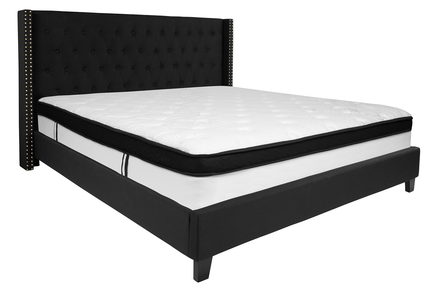 BLNK Riverdale Tufted Upholstered Platform Bed with Memory Foam Mattress - Black, King Size