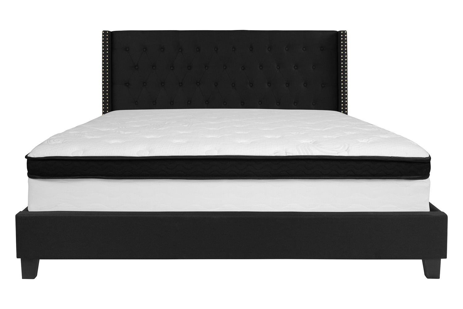 BLNK Riverdale Tufted Upholstered Platform Bed with Memory Foam Mattress - Black, King Size