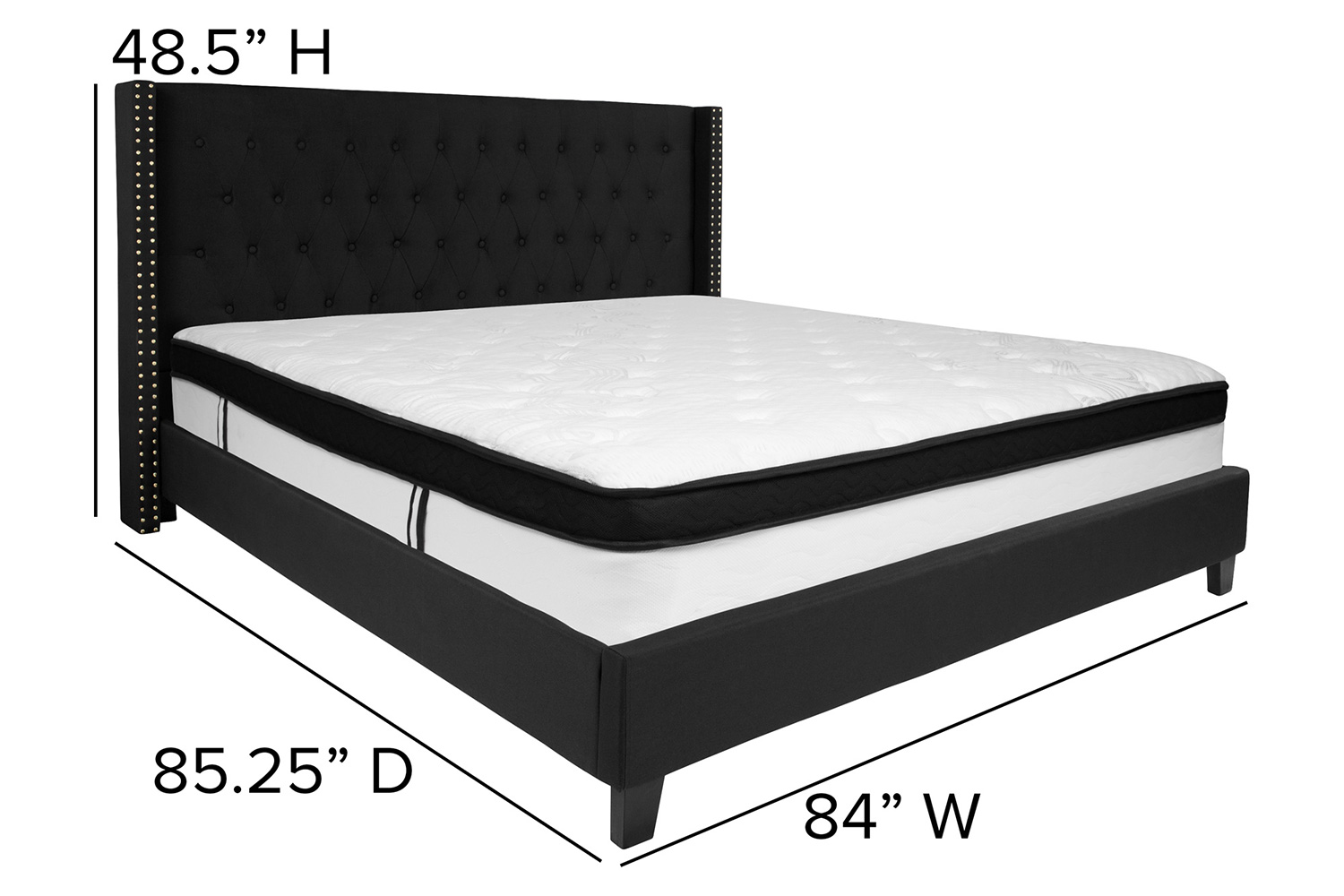 BLNK Riverdale Tufted Upholstered Platform Bed with Memory Foam Mattress - Black, King Size