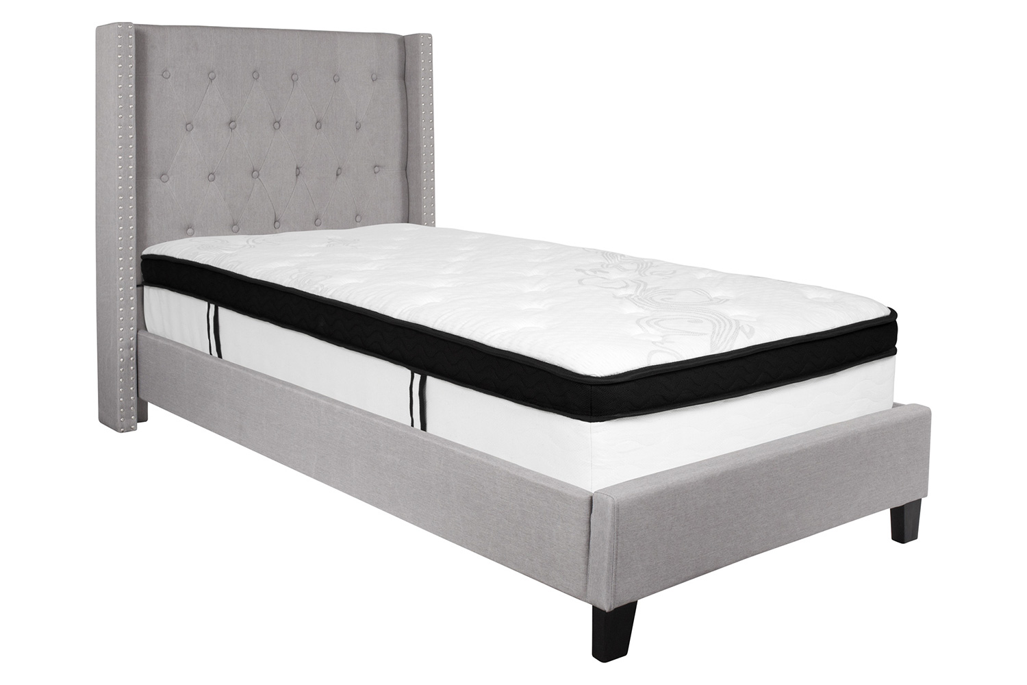 BLNK Riverdale Tufted Upholstered Platform Bed with Memory Foam Mattress - Light Gray, Twin Size