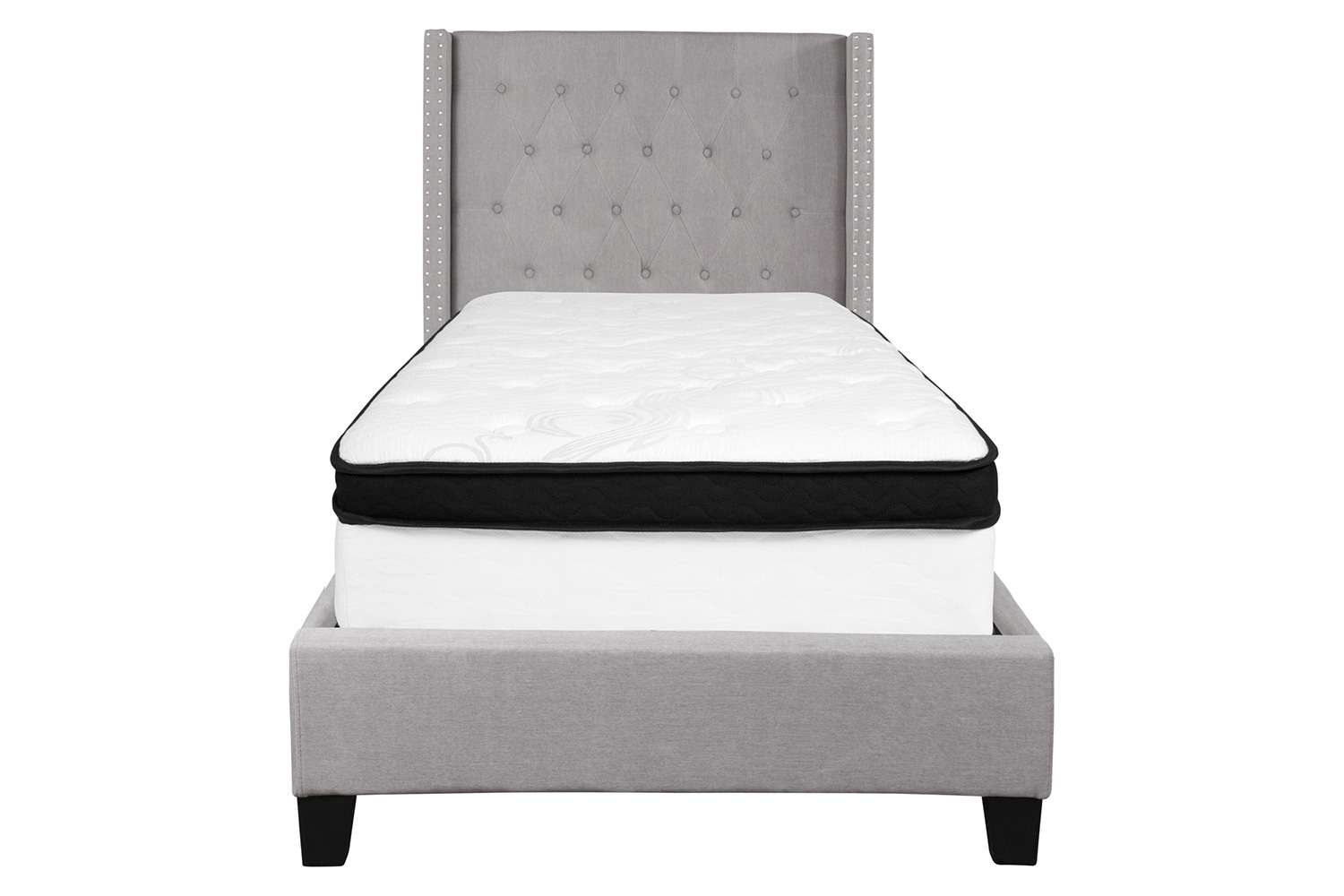 BLNK Riverdale Tufted Upholstered Platform Bed with Memory Foam Mattress - Light Gray, Twin Size