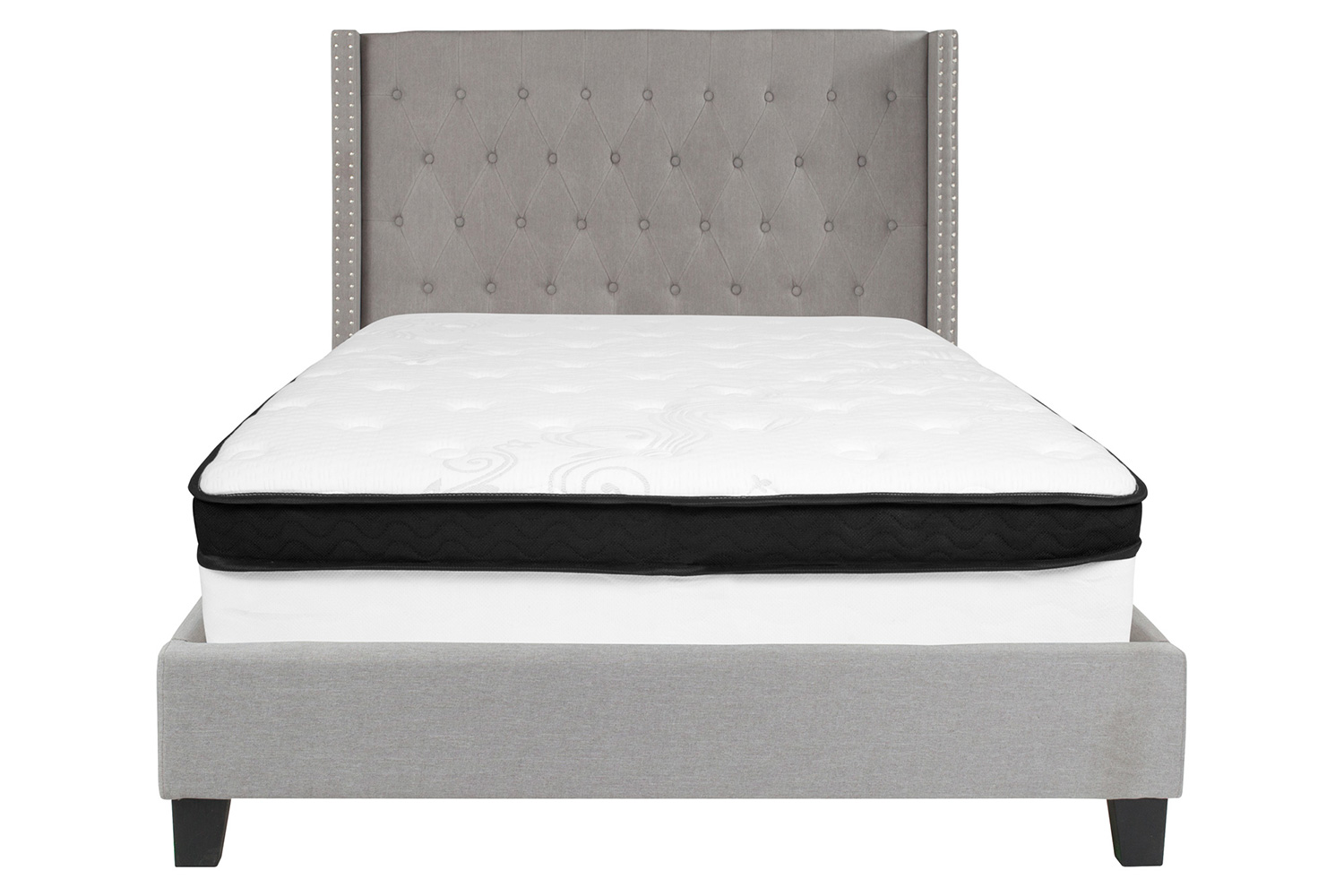 BLNK Riverdale Tufted Upholstered Platform Bed with Memory Foam Mattress - Light Gray, Full Size