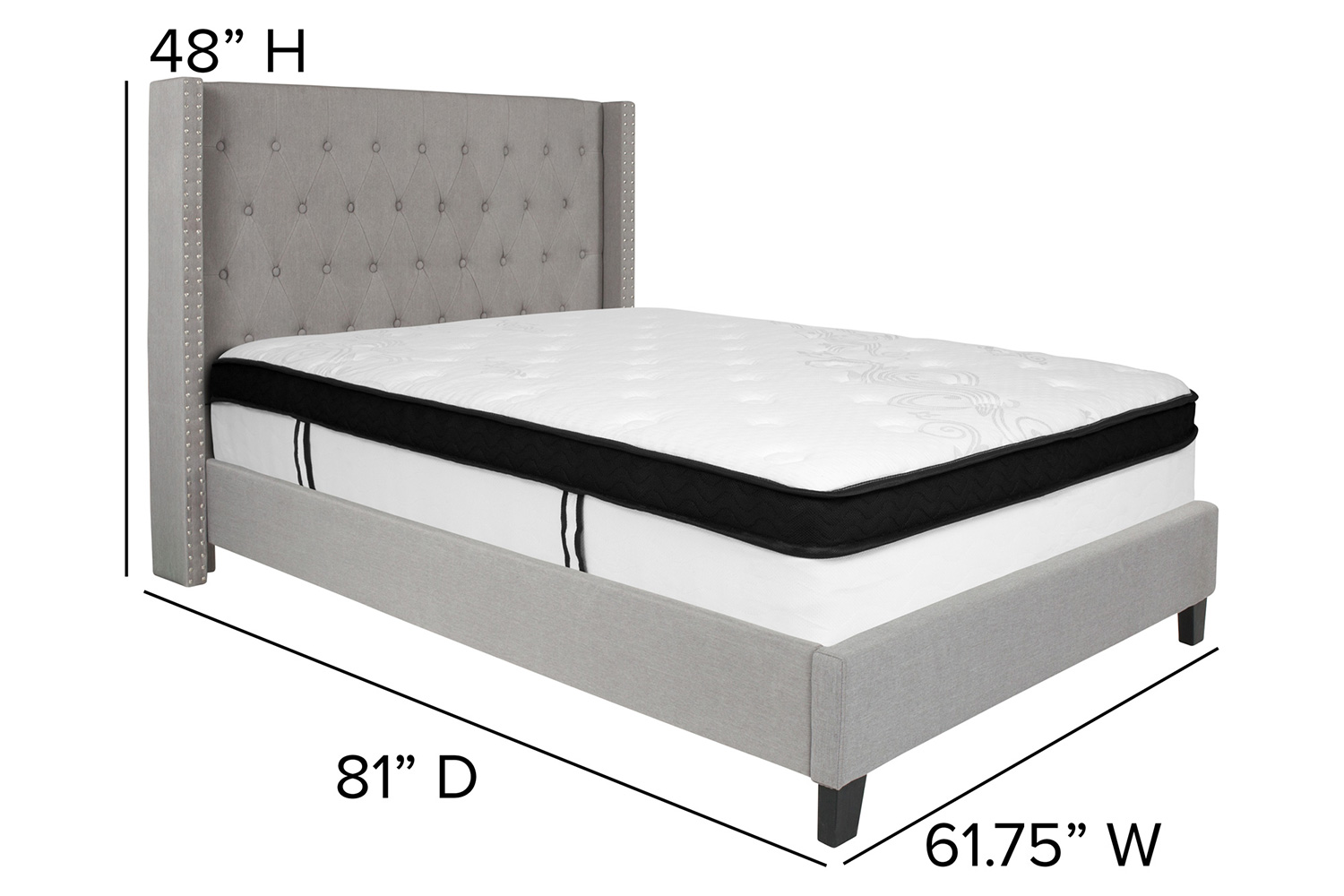 BLNK Riverdale Tufted Upholstered Platform Bed with Memory Foam Mattress - Light Gray, Full Size