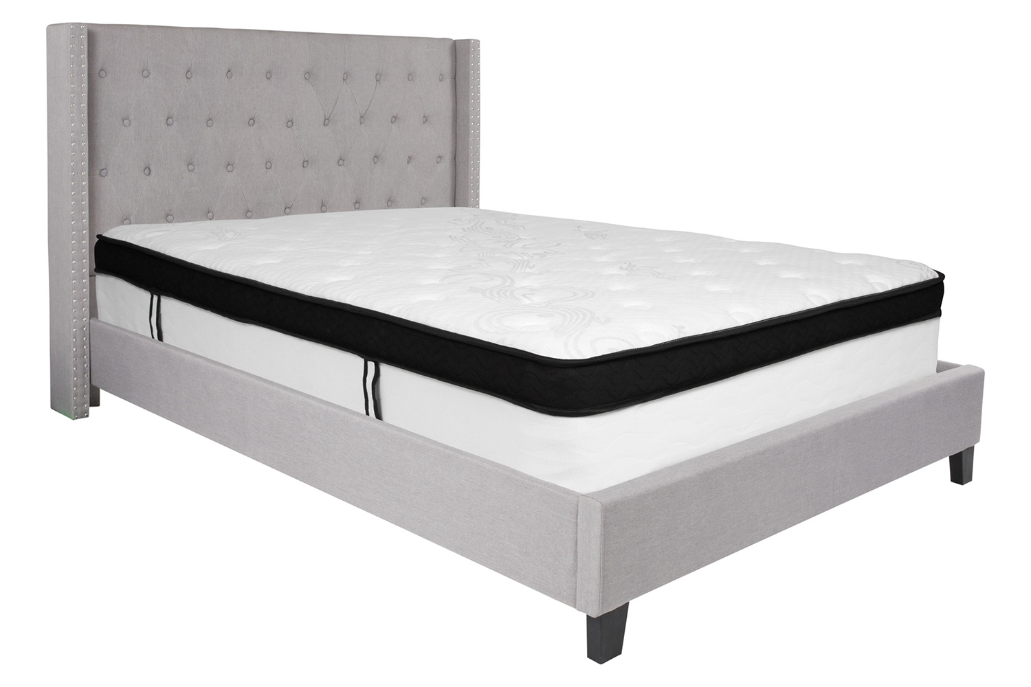 BLNK Riverdale Tufted Upholstered Platform Bed with Memory Foam Mattress - Light Gray, Queen Size