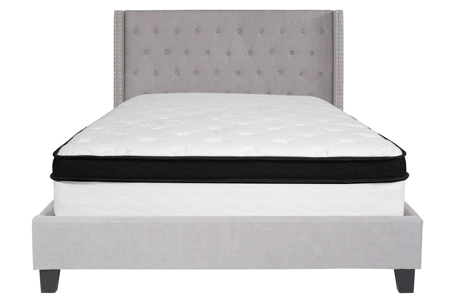 BLNK Riverdale Tufted Upholstered Platform Bed with Memory Foam Mattress - Light Gray, Queen Size