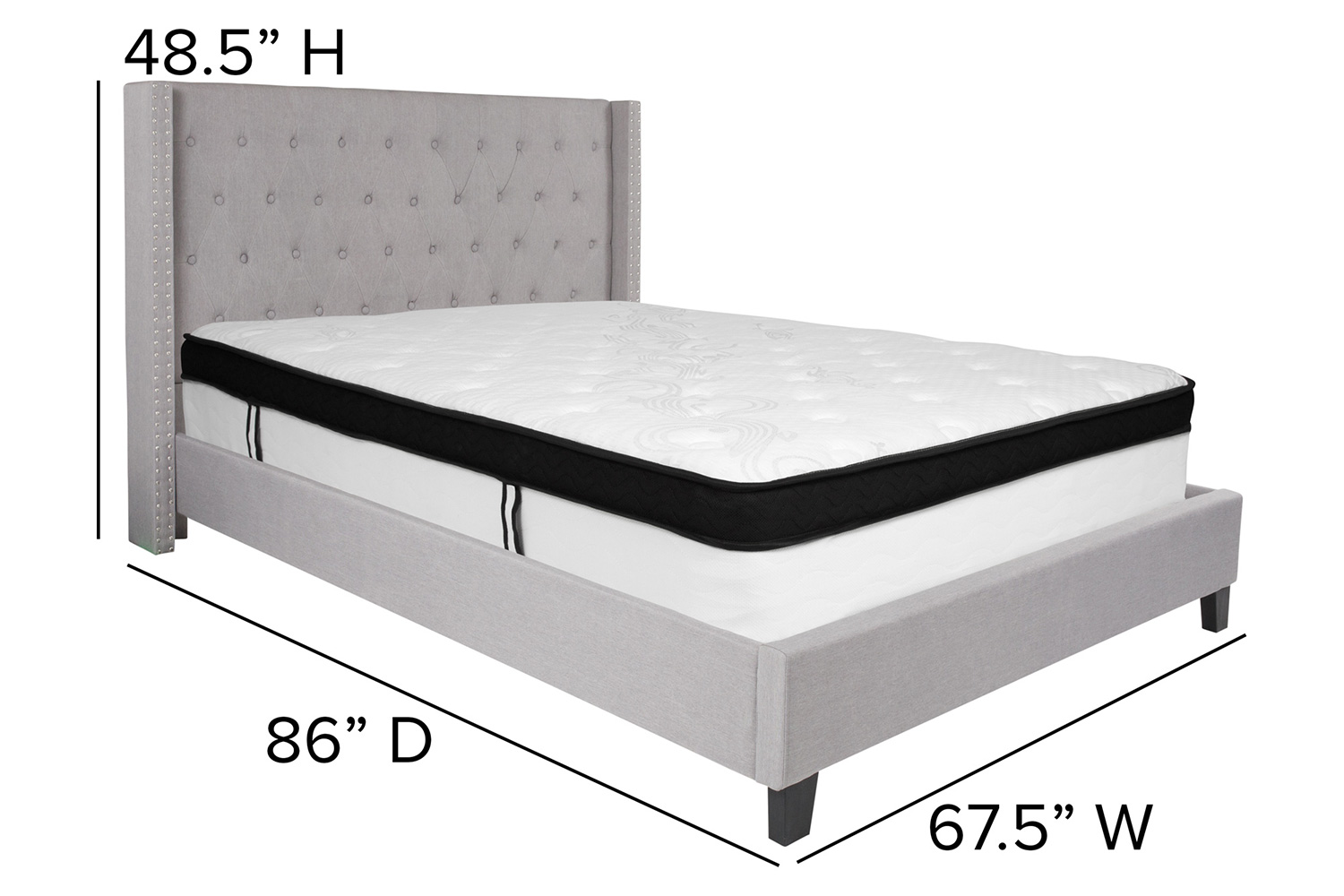 BLNK Riverdale Tufted Upholstered Platform Bed with Memory Foam Mattress - Light Gray, Queen Size