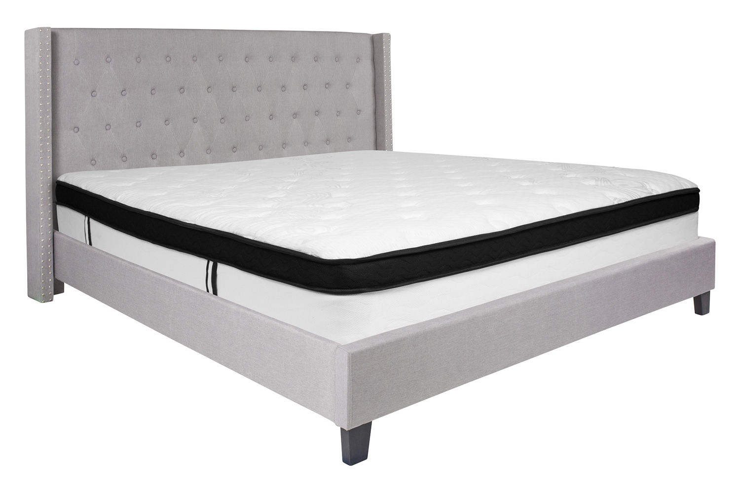 BLNK Riverdale Tufted Upholstered Platform Bed with Memory Foam Mattress