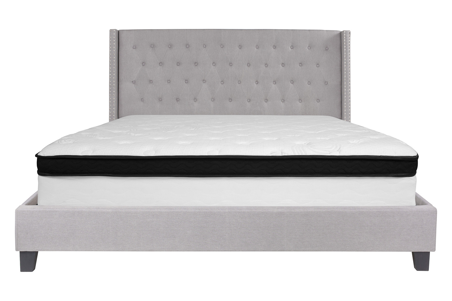 BLNK Riverdale Tufted Upholstered Platform Bed with Memory Foam Mattress - Light Gray, King Size