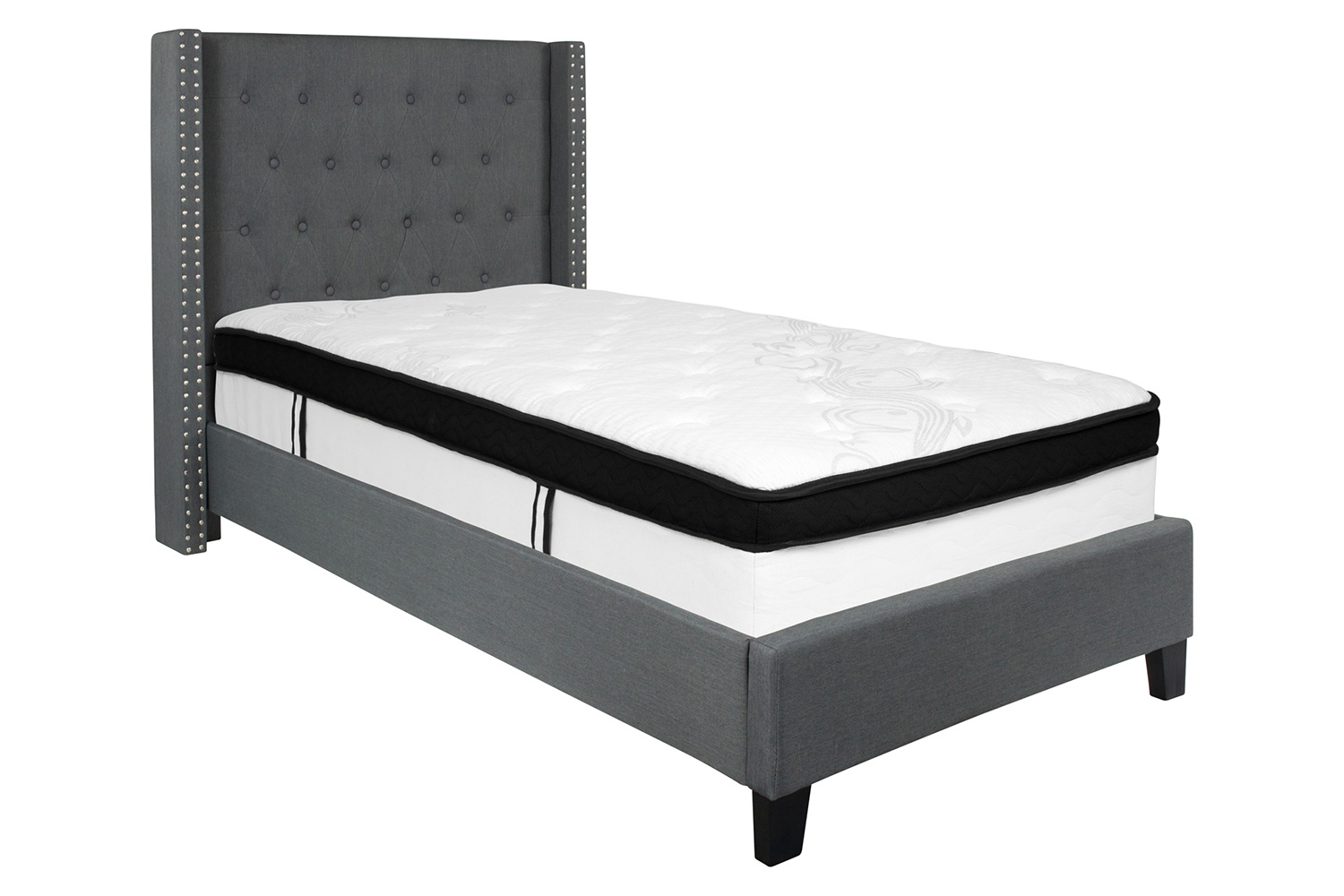 BLNK Riverdale Tufted Upholstered Platform Bed with Memory Foam Mattress - Dark Gray, Twin Size