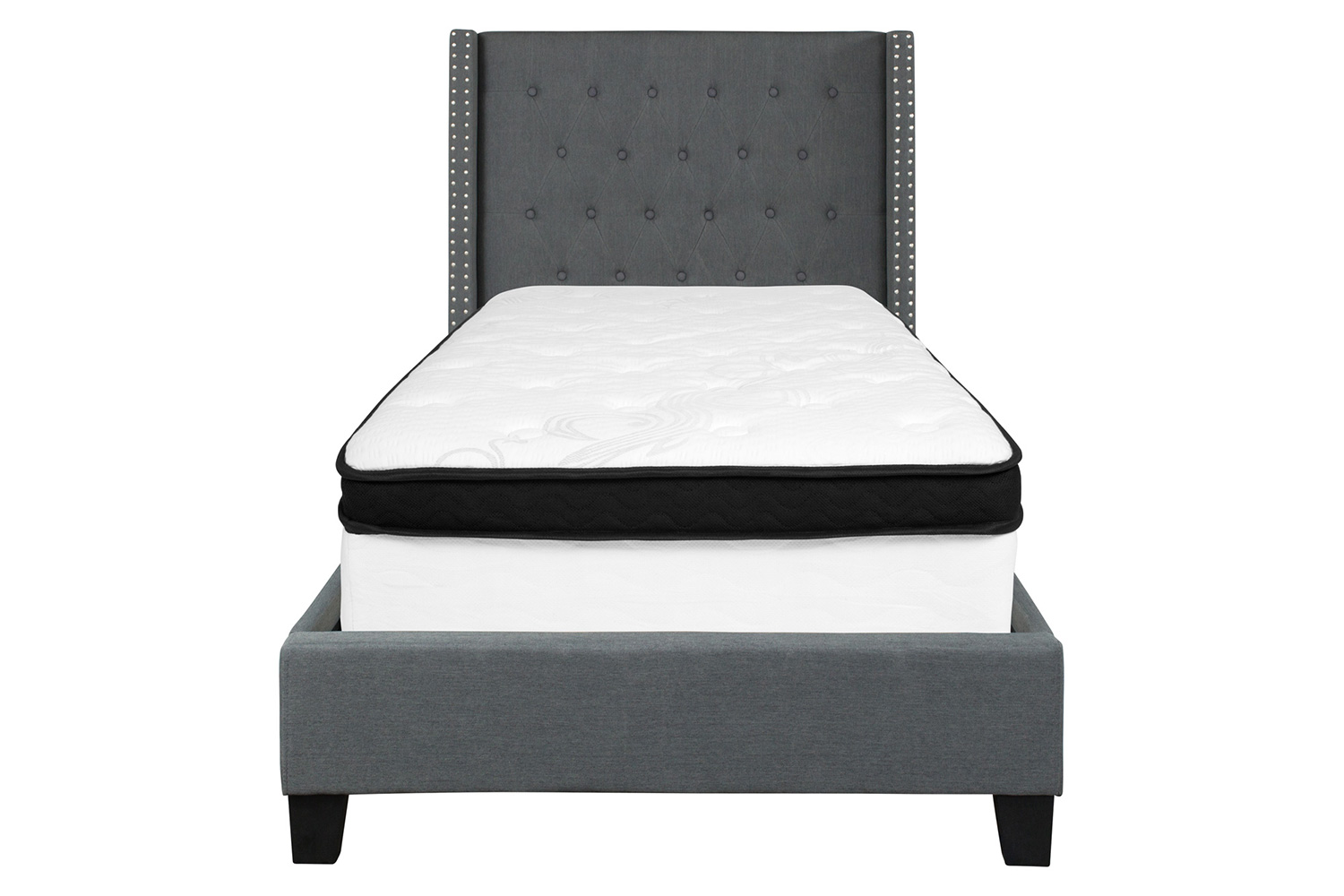 BLNK Riverdale Tufted Upholstered Platform Bed with Memory Foam Mattress - Dark Gray, Twin Size