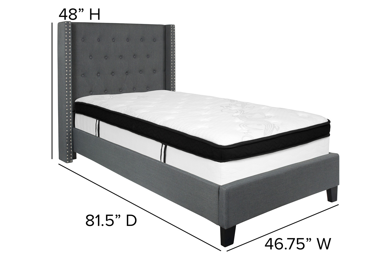 BLNK Riverdale Tufted Upholstered Platform Bed with Memory Foam Mattress - Dark Gray, Twin Size