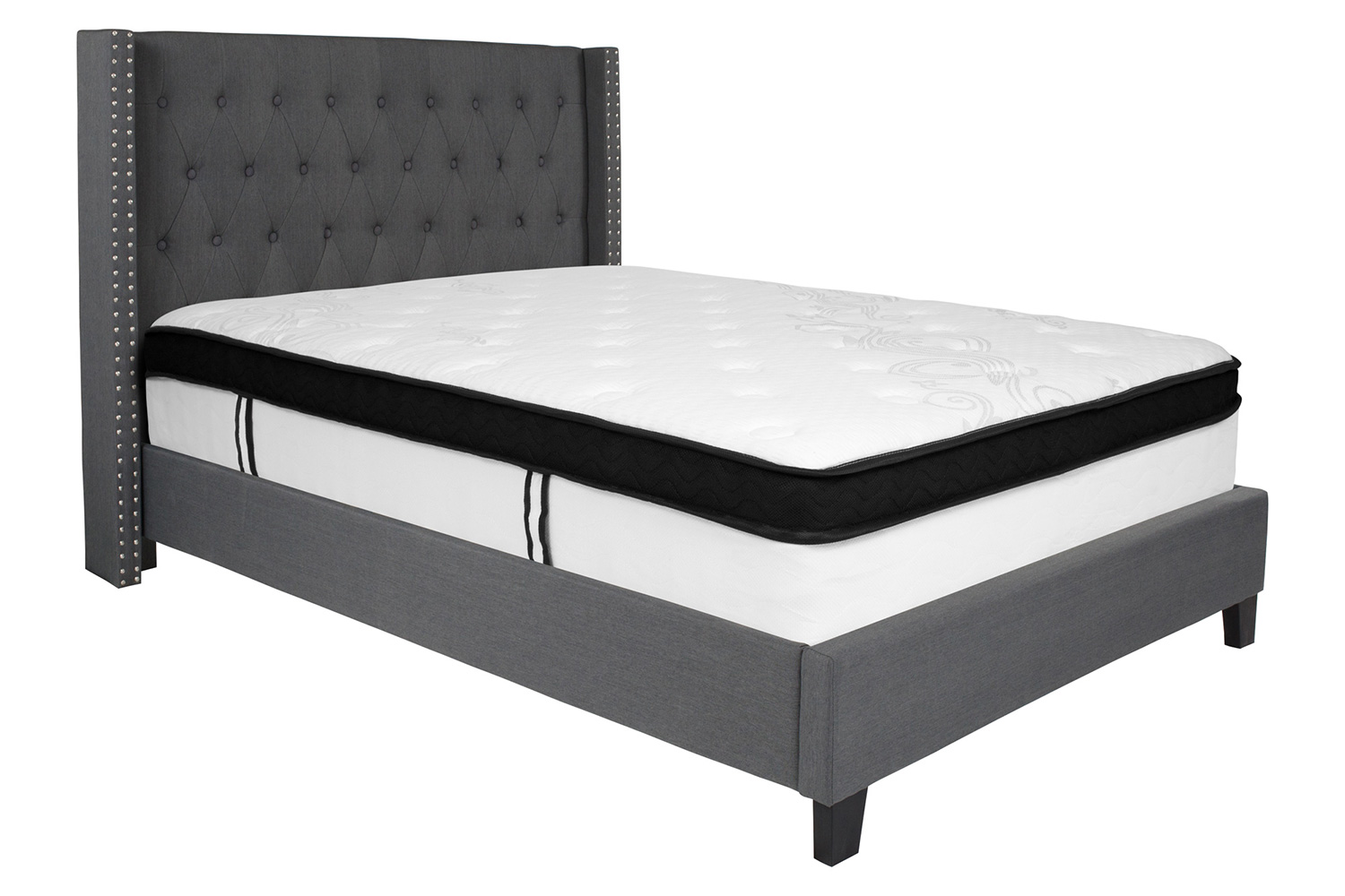 BLNK Riverdale Tufted Upholstered Platform Bed with Memory Foam Mattress - Dark Gray, Full Size