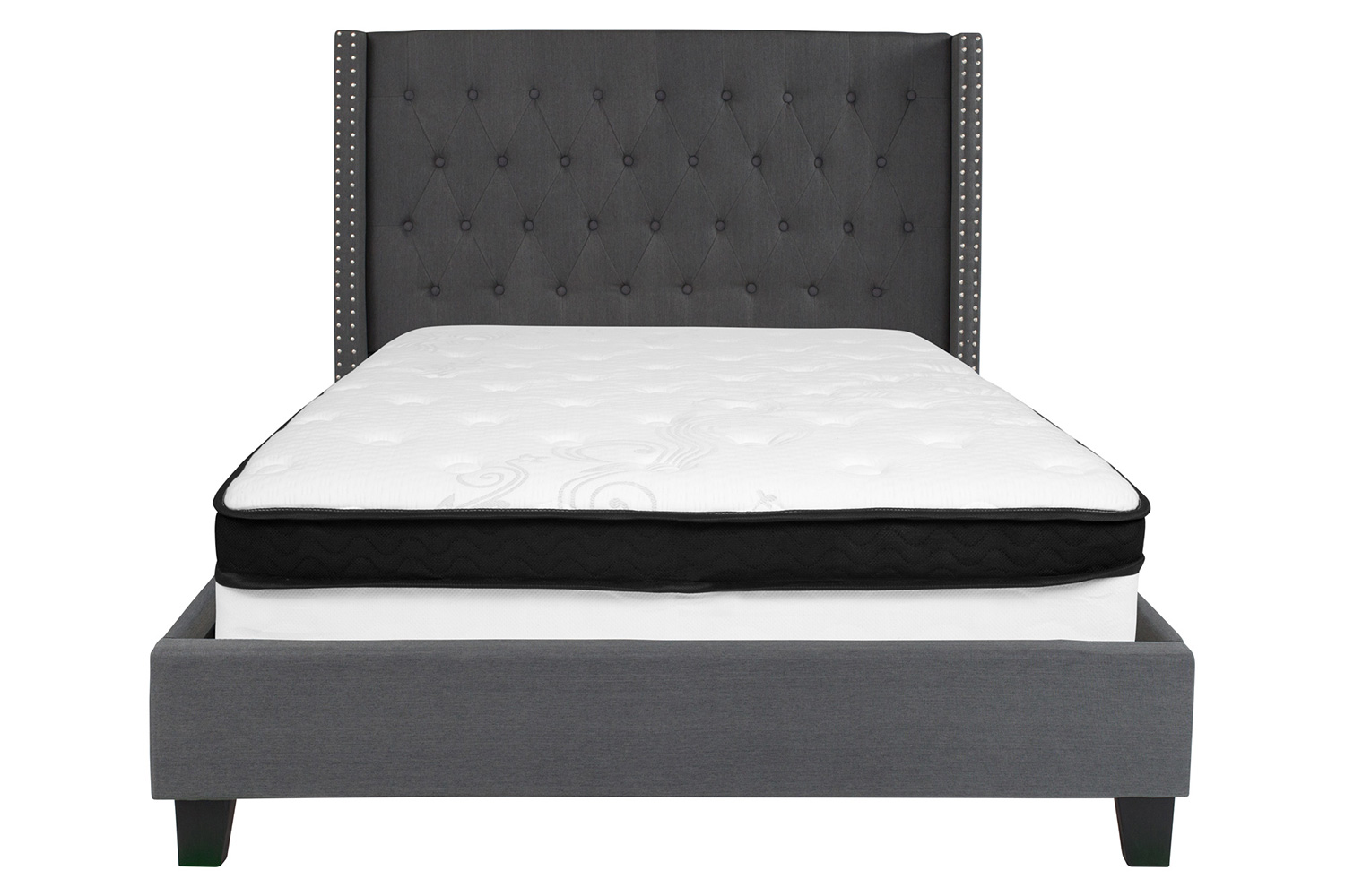 BLNK Riverdale Tufted Upholstered Platform Bed with Memory Foam Mattress - Dark Gray, Full Size