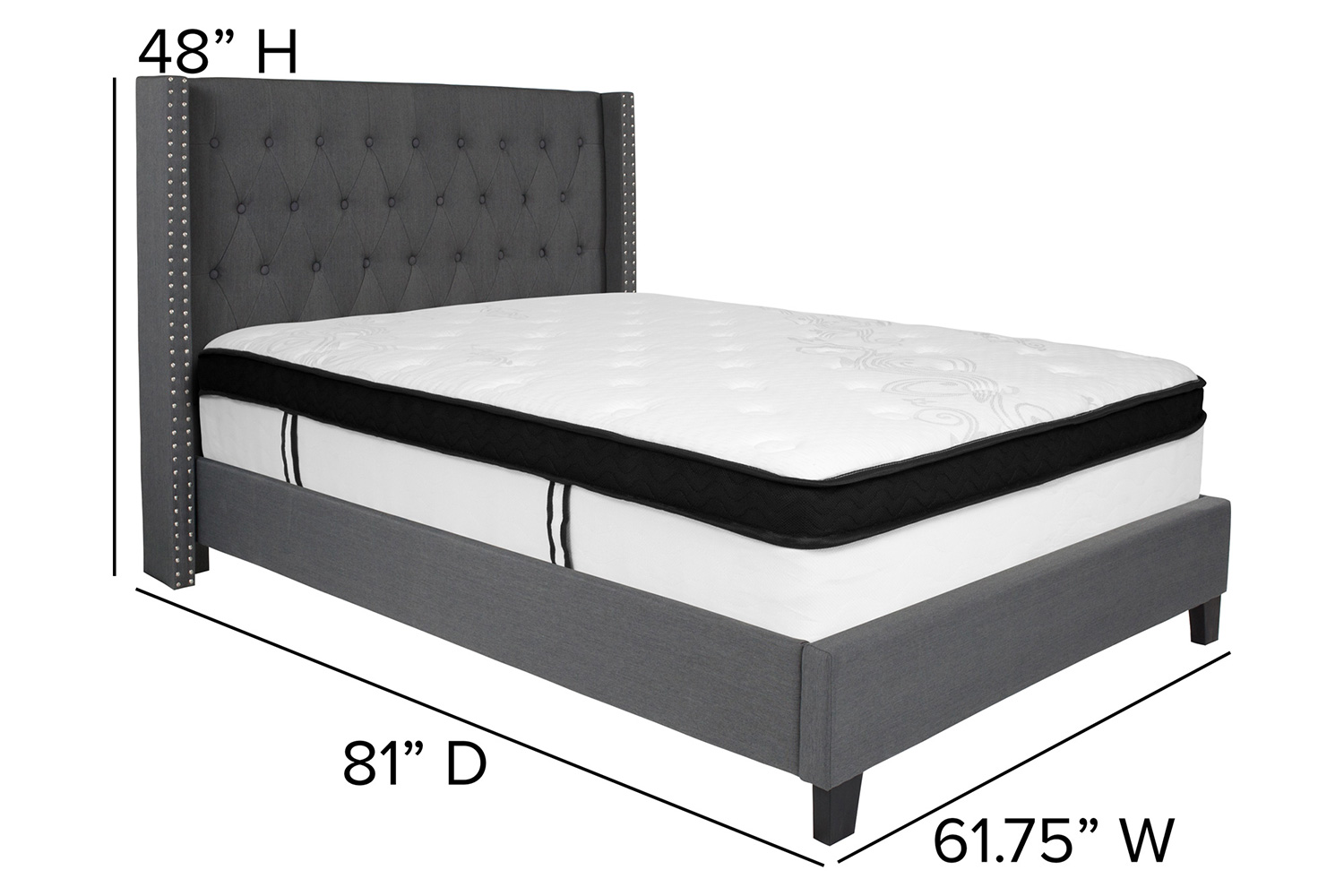 BLNK Riverdale Tufted Upholstered Platform Bed with Memory Foam Mattress - Dark Gray, Full Size