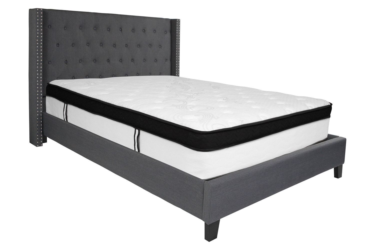 BLNK Riverdale Tufted Upholstered Platform Bed with Memory Foam Mattress - Dark Gray, Queen Size