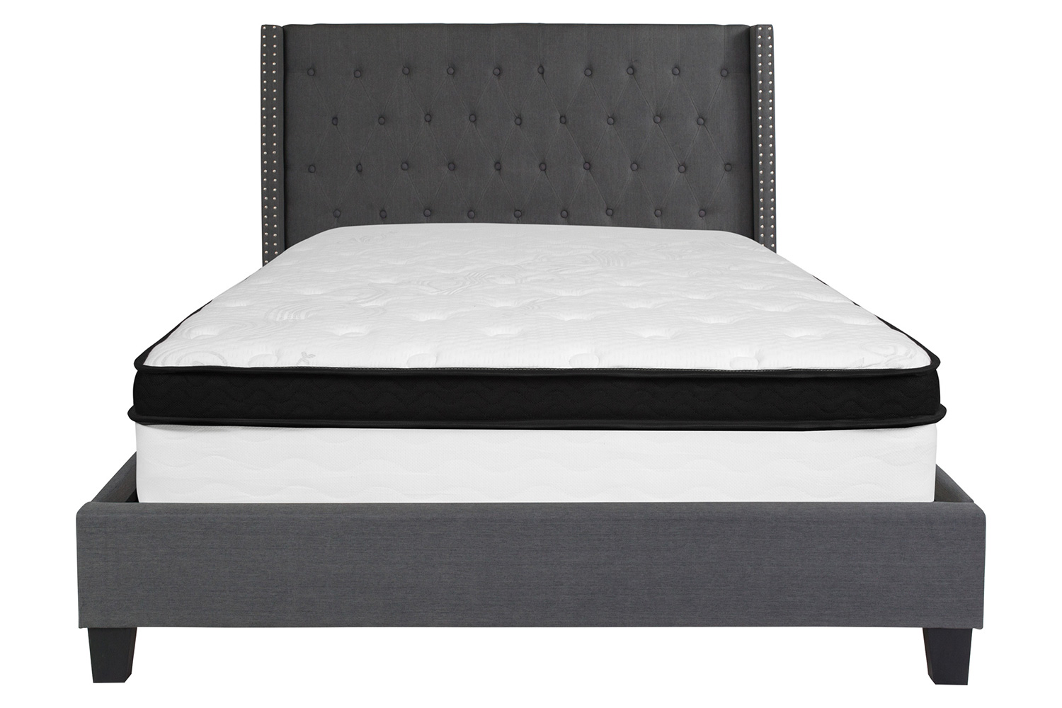 BLNK Riverdale Tufted Upholstered Platform Bed with Memory Foam Mattress - Dark Gray, Queen Size