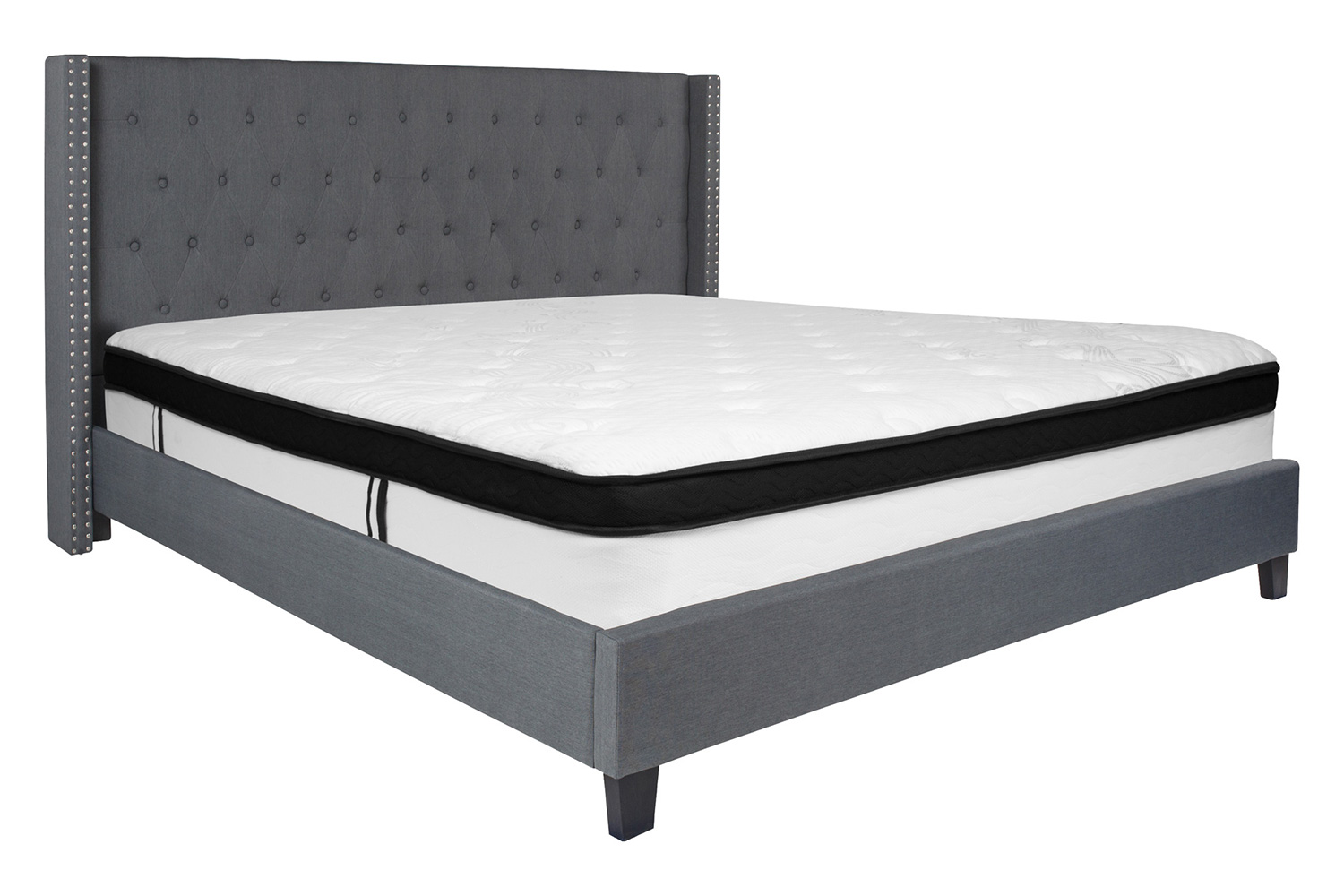 BLNK Riverdale Tufted Upholstered Platform Bed with Memory Foam Mattress - Dark Gray, King Size