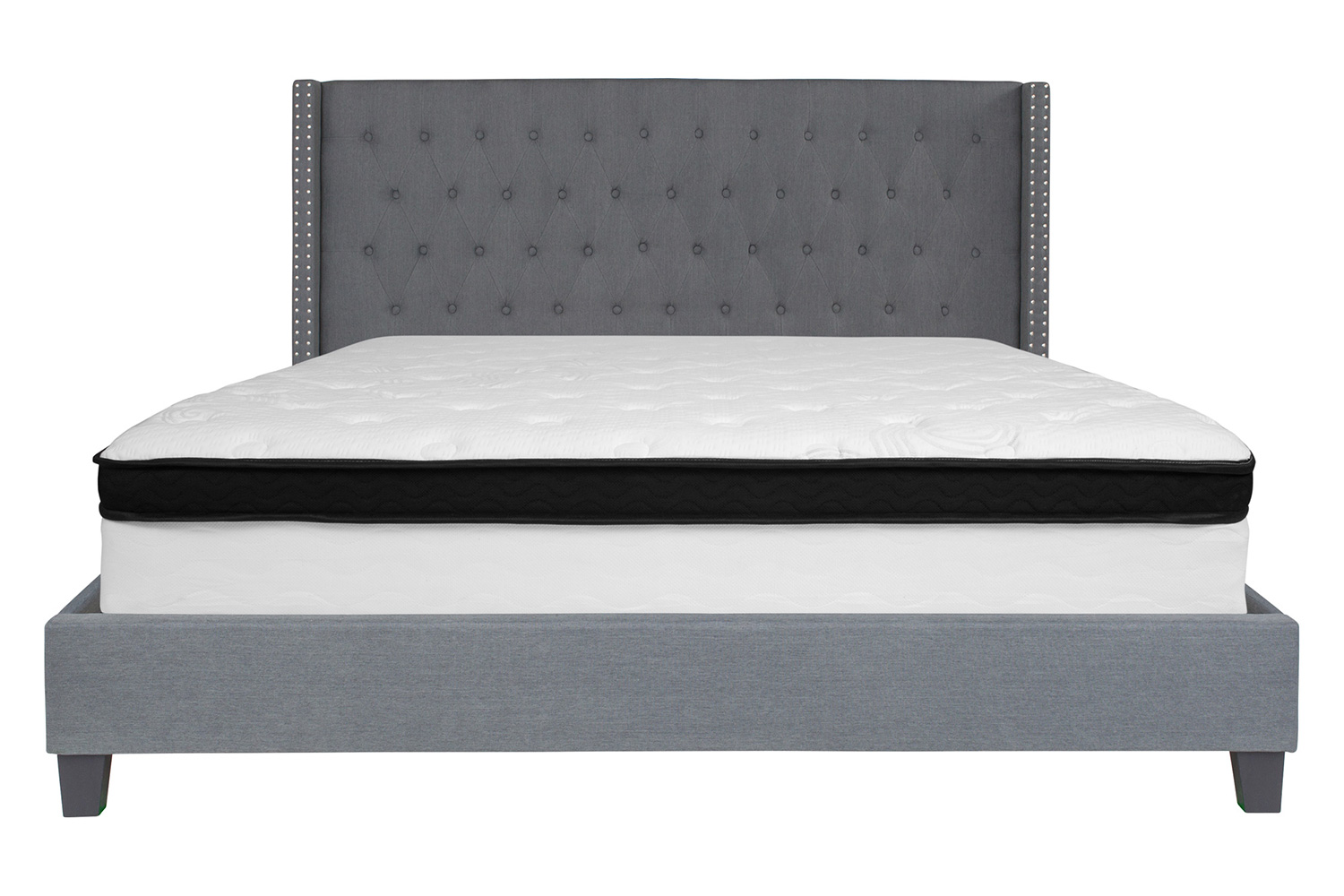 BLNK Riverdale Tufted Upholstered Platform Bed with Memory Foam Mattress - Dark Gray, King Size