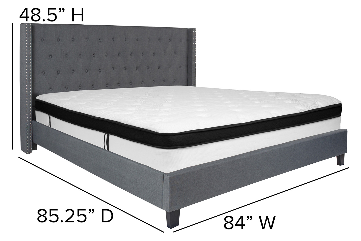 BLNK Riverdale Tufted Upholstered Platform Bed with Memory Foam Mattress - Dark Gray, King Size