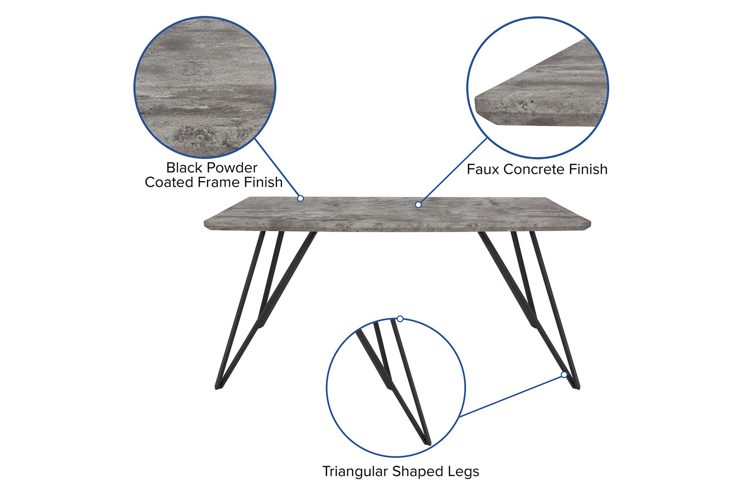 BLNK Corinth Rectangular Dining Table - Faux Concrete