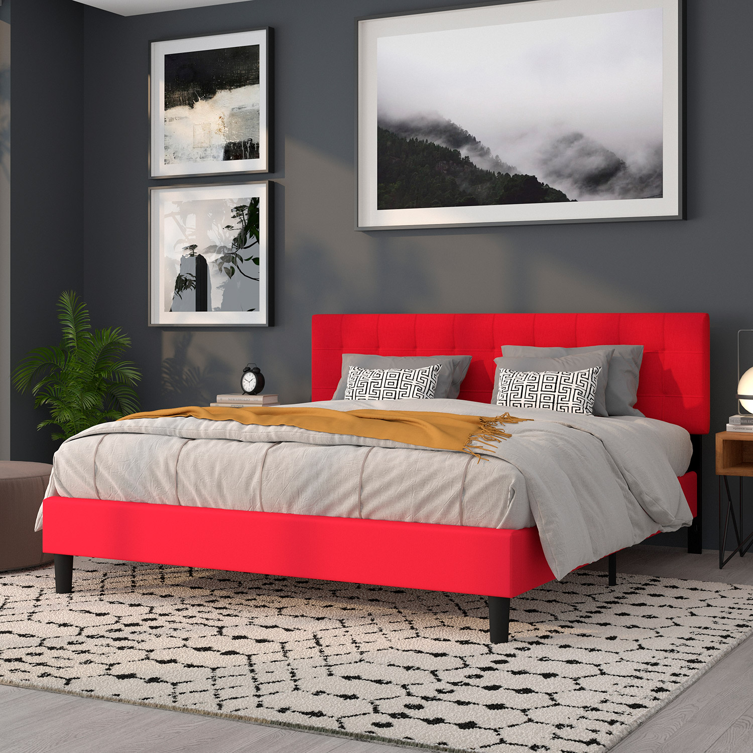 BLNK Bedford Fabric Tufted Upholstered Headboard - Red, King Size