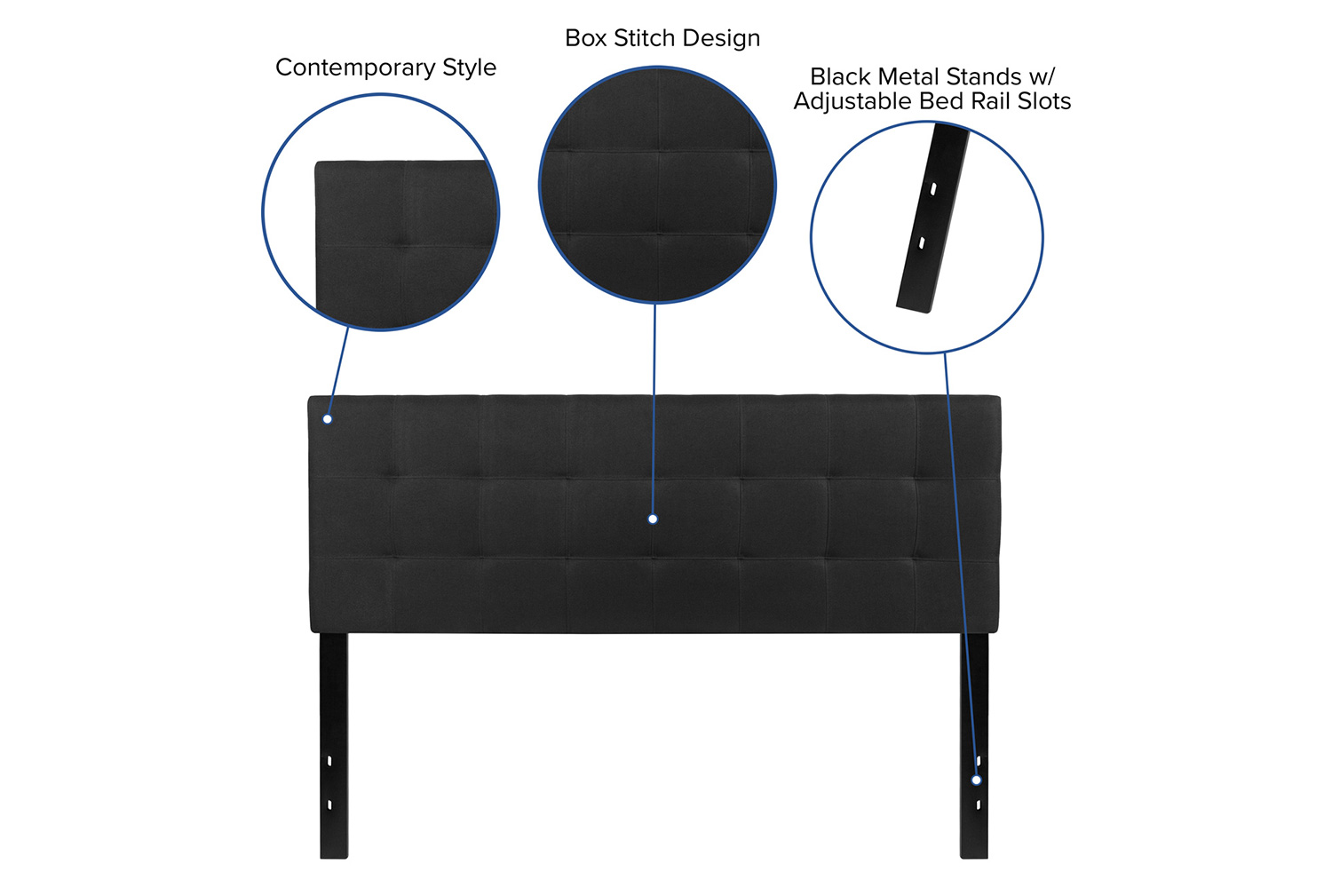 BLNK Bedford Fabric Tufted Upholstered Headboard - Black, Queen Size