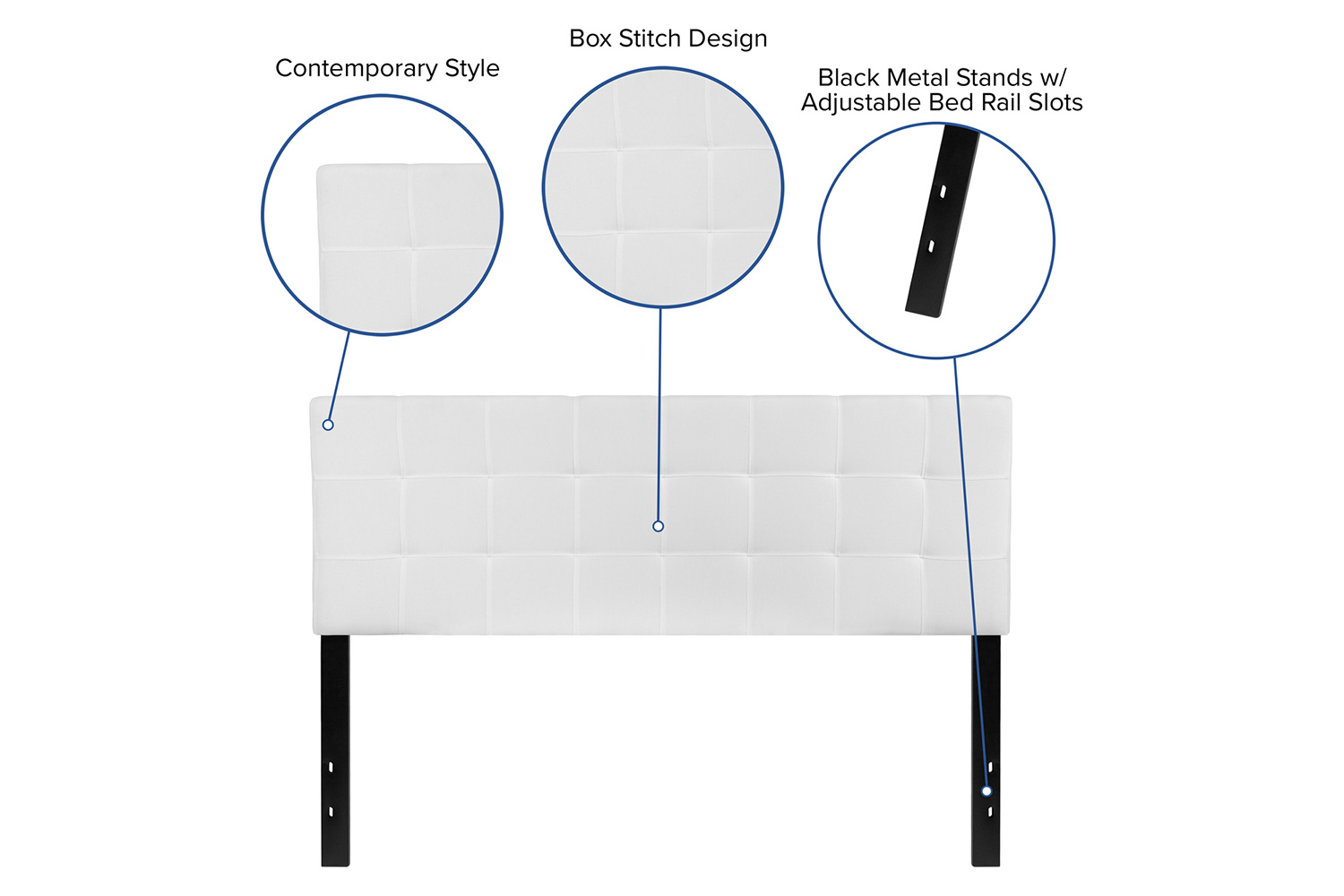 BLNK Bedford Fabric Tufted Upholstered Headboard - White, Queen Size