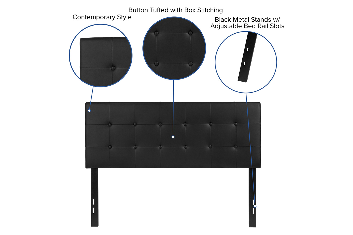 BLNK Lennox Vinyl Tufted Upholstered Headboard - Black, Full Size