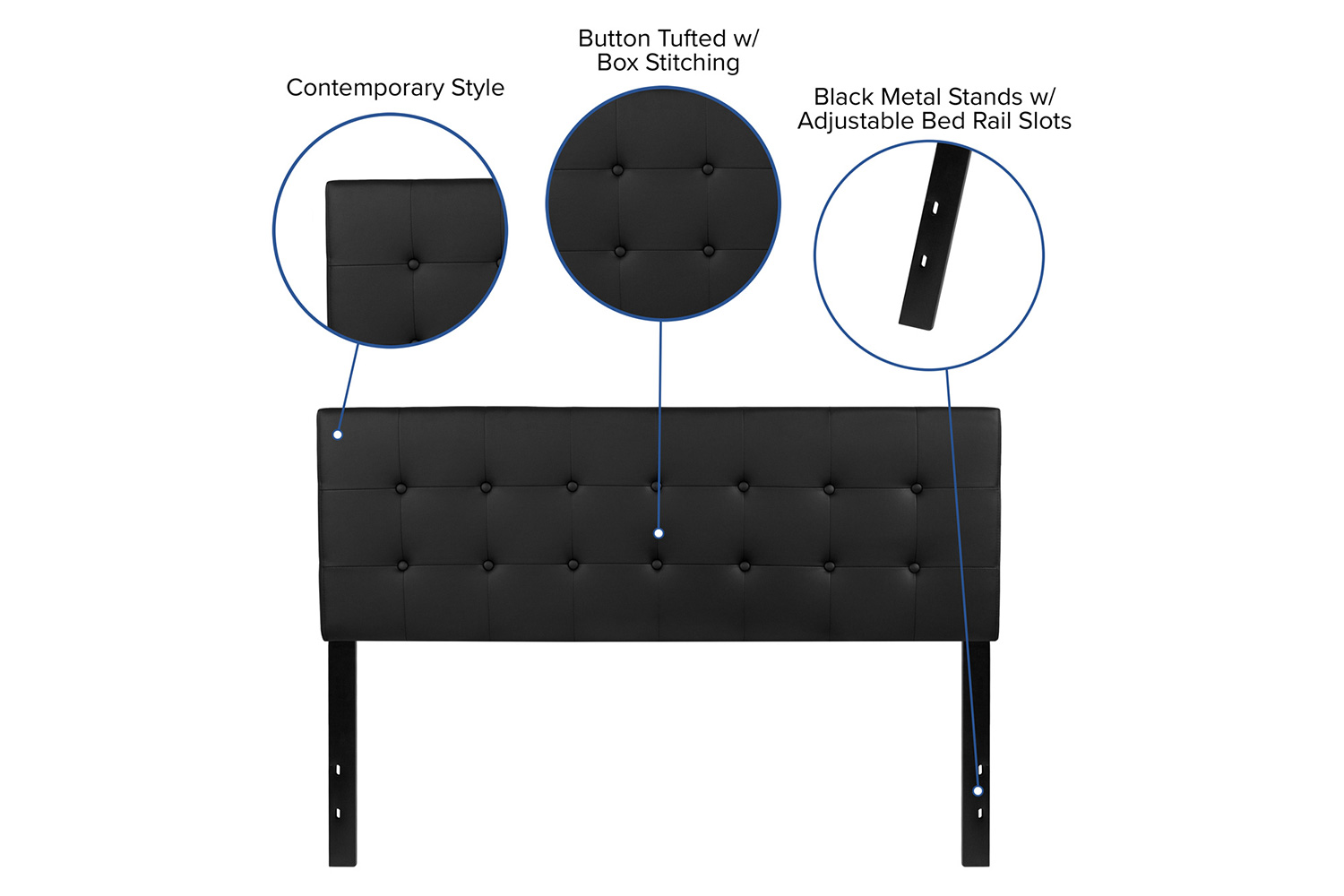 BLNK Lennox Vinyl Tufted Upholstered Headboard - Black, Queen Size